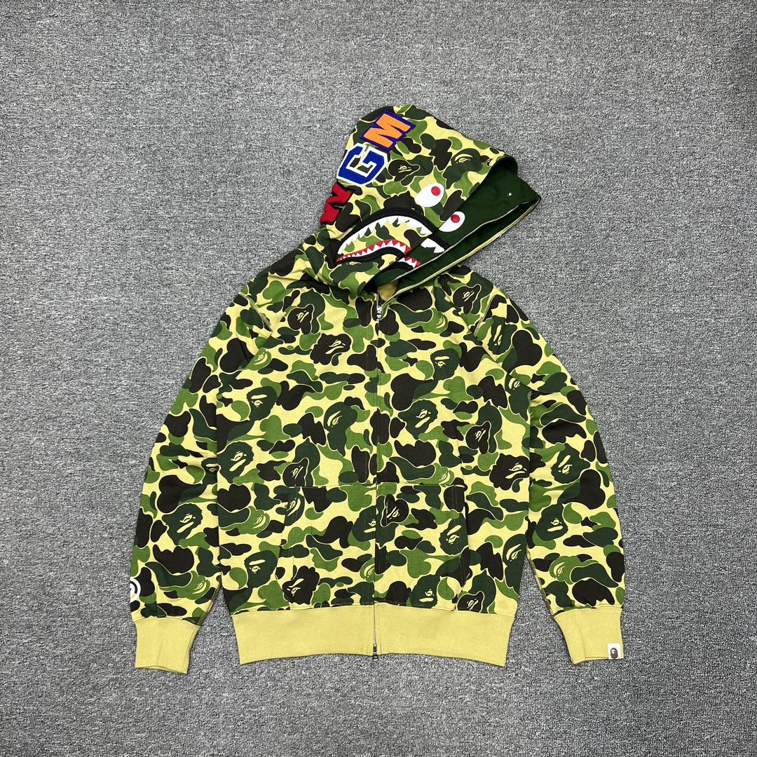 A BATHING APE BAPE  双帽  鲨鱼拉链外套  男女同款 绿色
