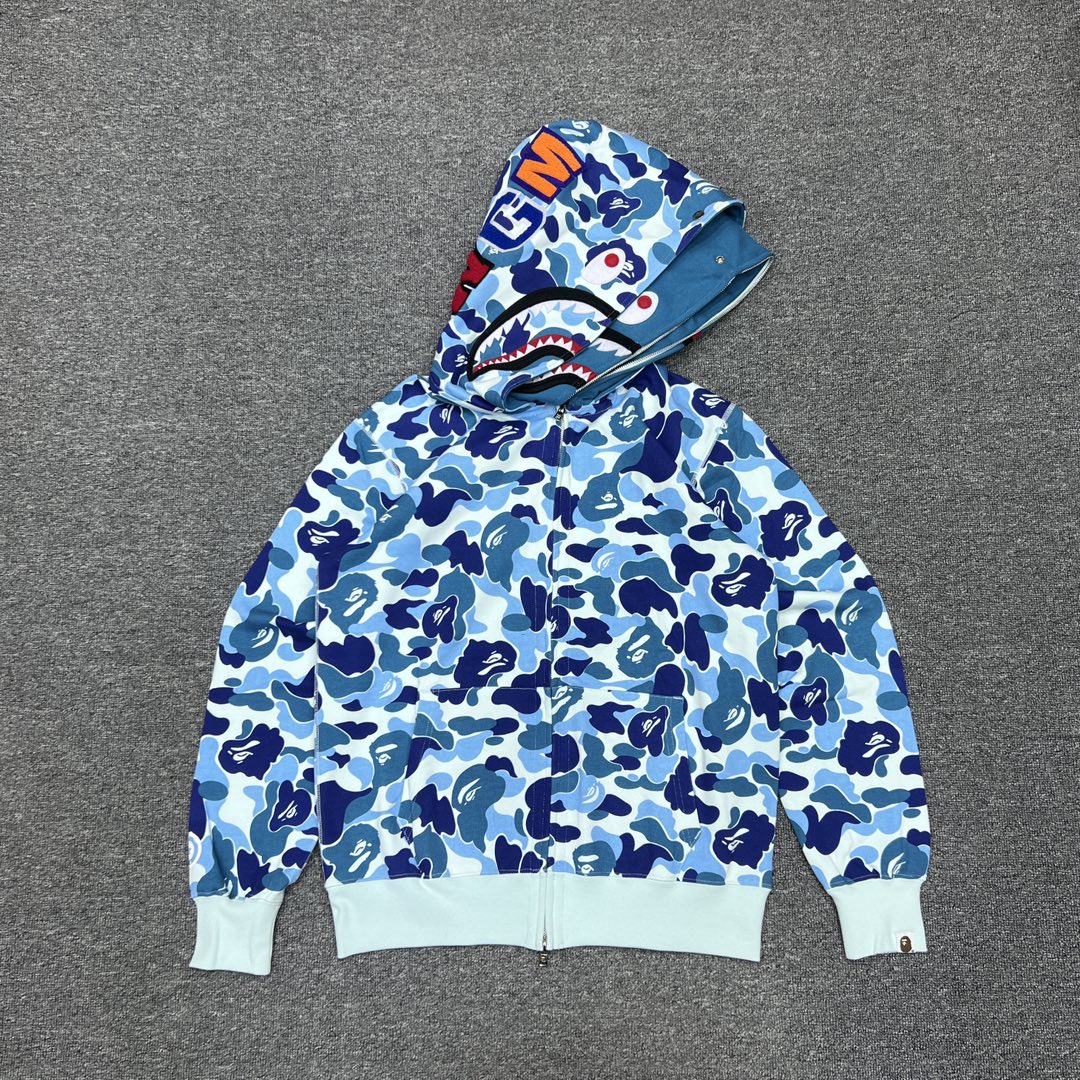 A BATHING APE BAPE  双帽  鲨鱼拉链外套  男女同款 蓝色