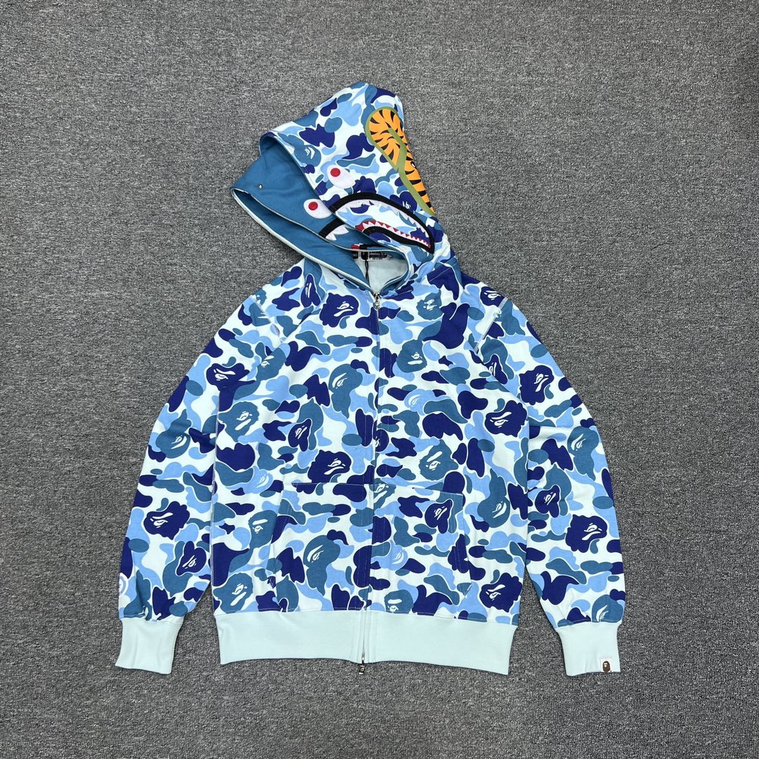 A BATHING APE BAPE  双帽  鲨鱼拉链外套  男女同款 蓝色