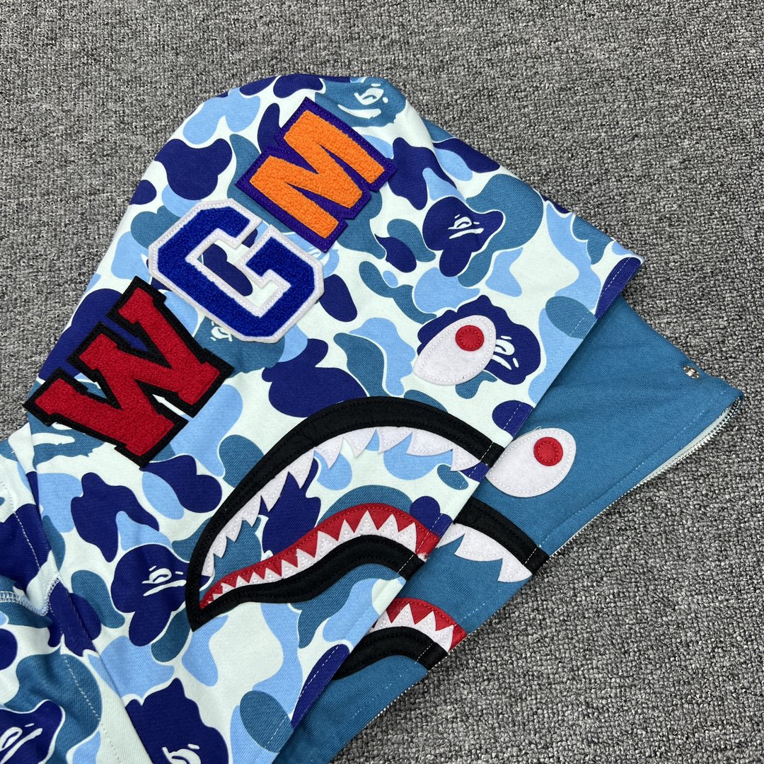A BATHING APE BAPE  双帽  鲨鱼拉链外套  男女同款 蓝色