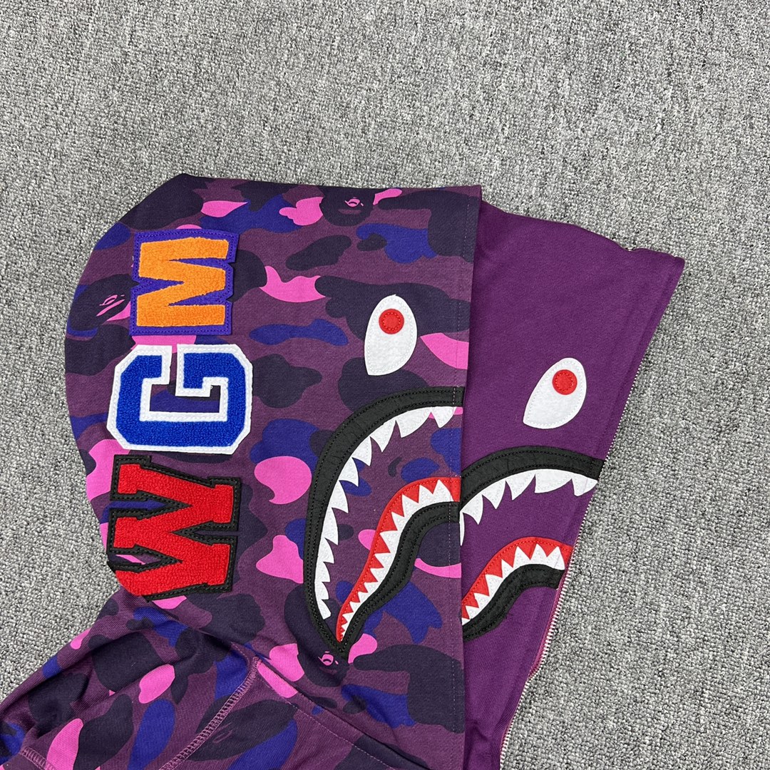 A BATHING APE BAPE  双帽  鲨鱼拉链外套  男女同款 紫色