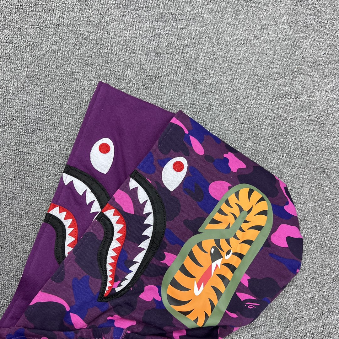 A BATHING APE BAPE  双帽  鲨鱼拉链外套  男女同款 紫色