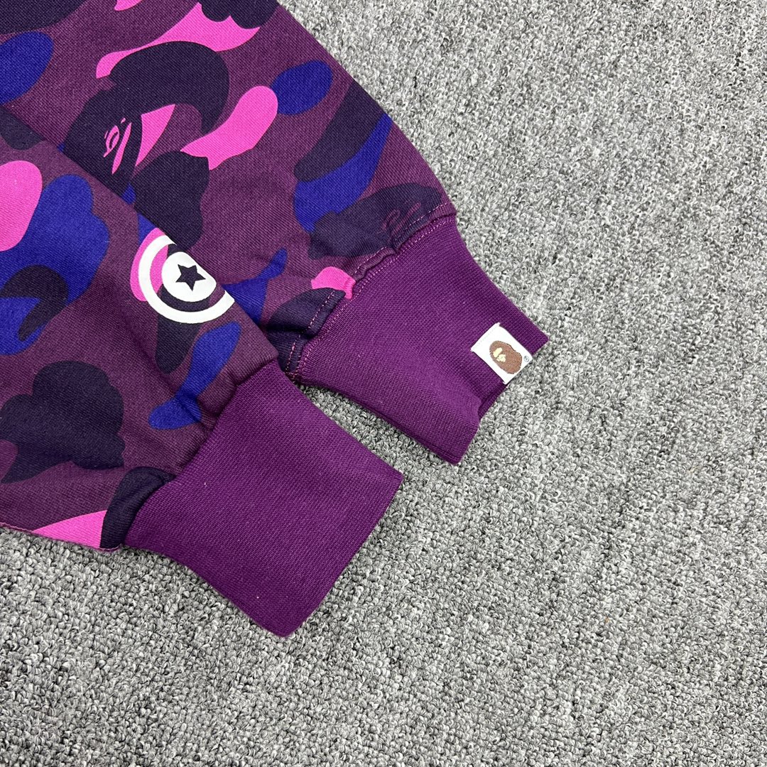 A BATHING APE BAPE  双帽  鲨鱼拉链外套  男女同款 紫色