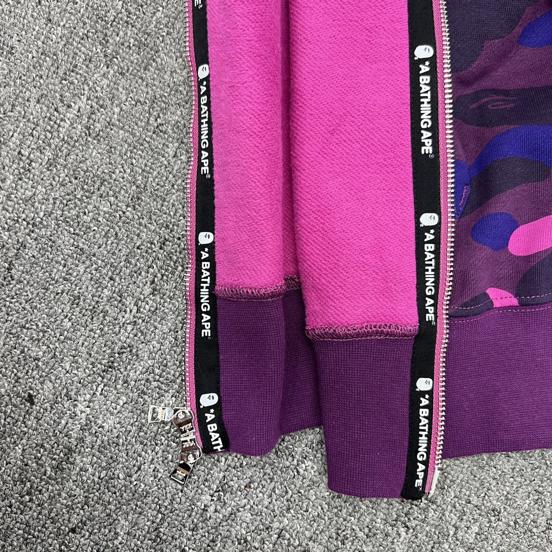 A BATHING APE BAPE  双帽  鲨鱼拉链外套  男女同款 紫色