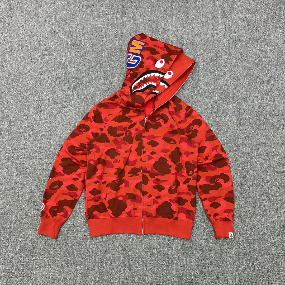A BATHING APE BAPE  双帽  鲨鱼拉链外套  男女同款 红色  1G80-115-022