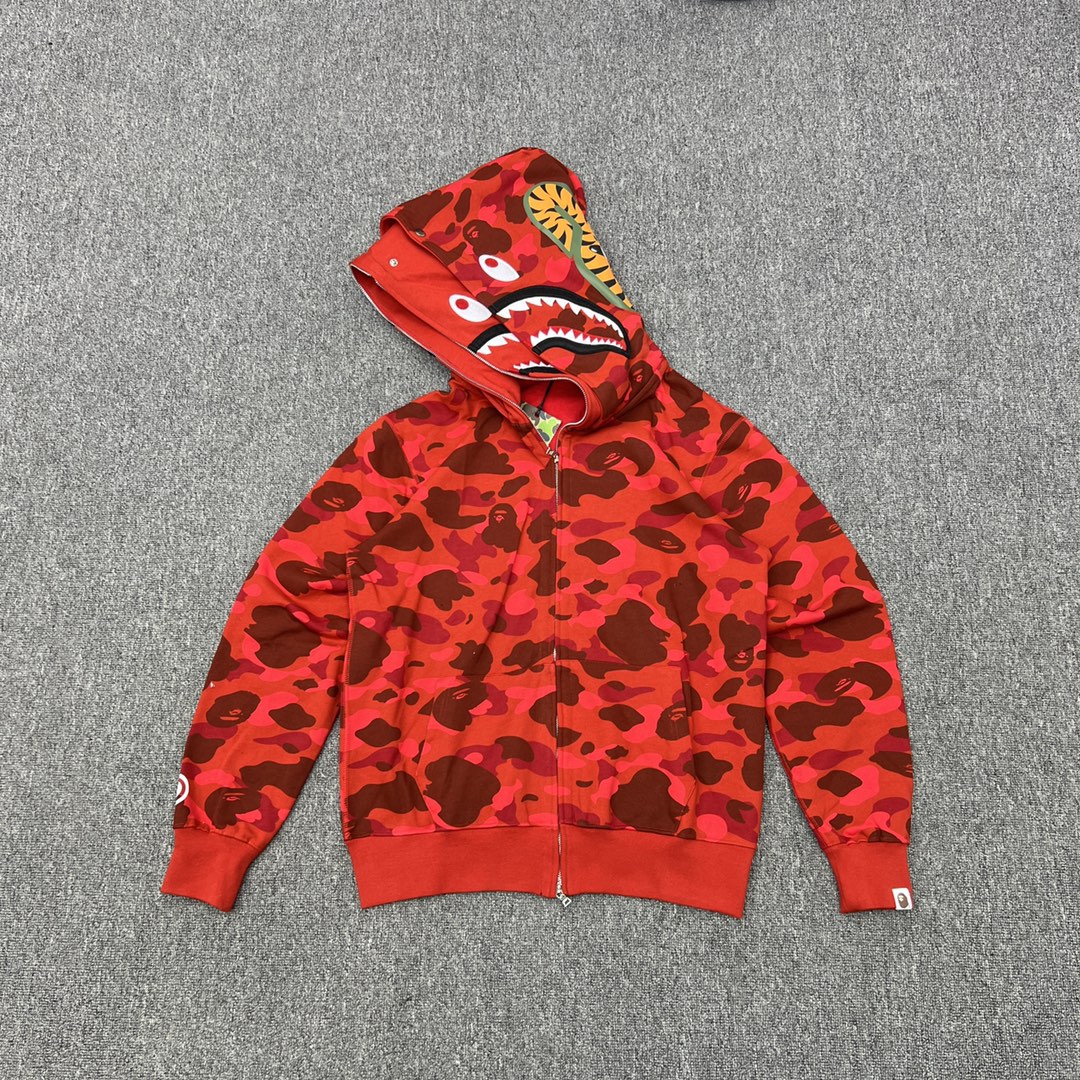A BATHING APE BAPE  双帽  鲨鱼拉链外套  男女同款 红色  1G80-115-022