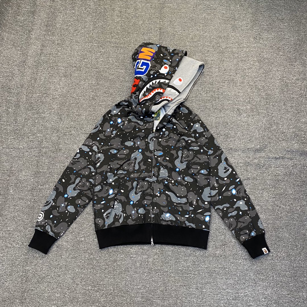 A BATHING APE BAPE  双帽 星空 迷彩拉链外套  男女同款 黑色 1G20-115-004