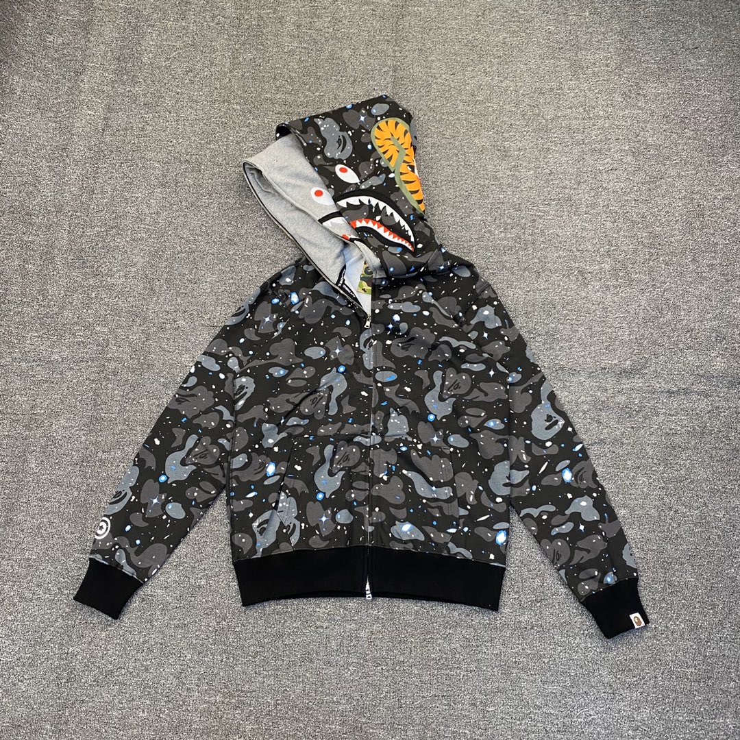 A BATHING APE BAPE  双帽 星空 迷彩拉链外套  男女同款 黑色 1G20-115-004