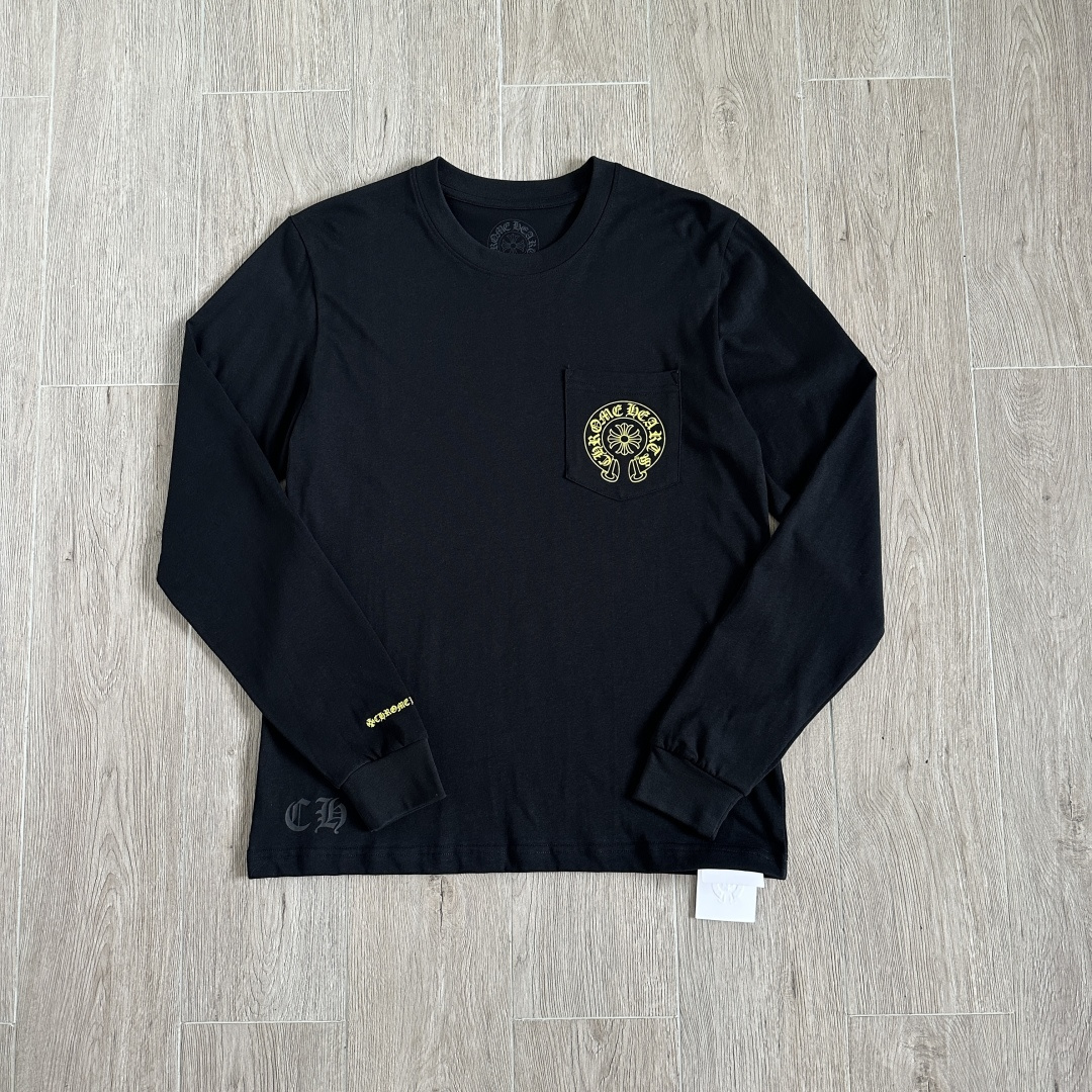 Chrome Hearts CH克罗心 长袖 袖子字体 后背大马蹄  STAFF 黑黄 裂纹