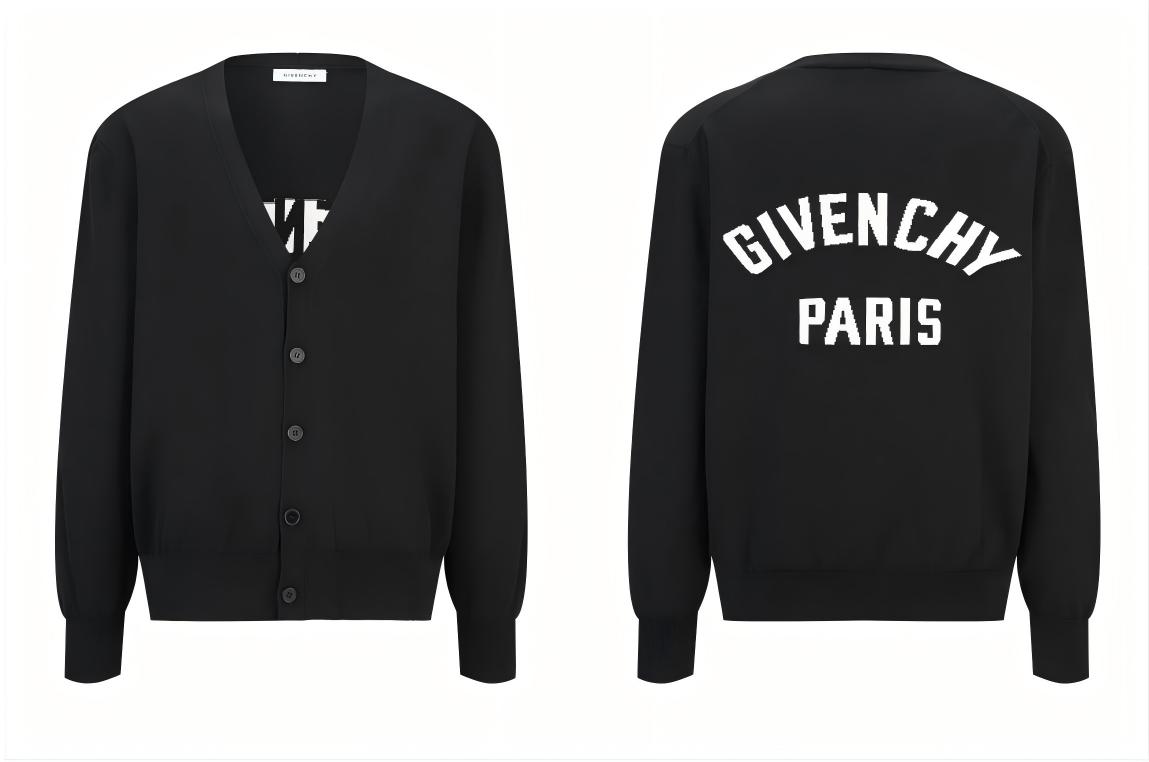 Givenchy 纪梵希 字母提花标识V领针织开衫 毛衣 针织衫 长袖 秋冬 黑色 B0