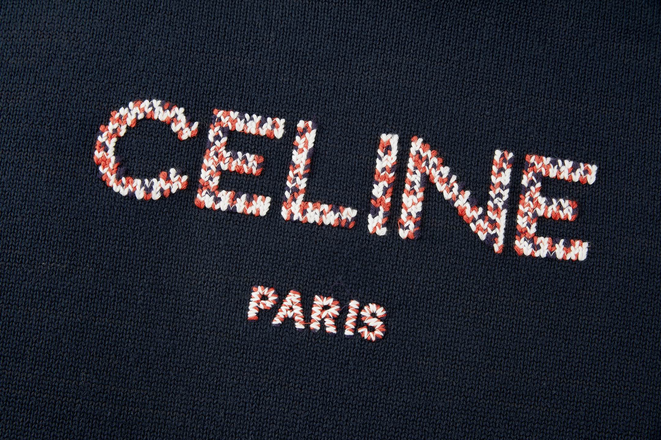 CELINE 赛琳 刺绣标识针织连帽卫衣 连帽衫 毛衣 针织衫 长袖 蓝色 B5