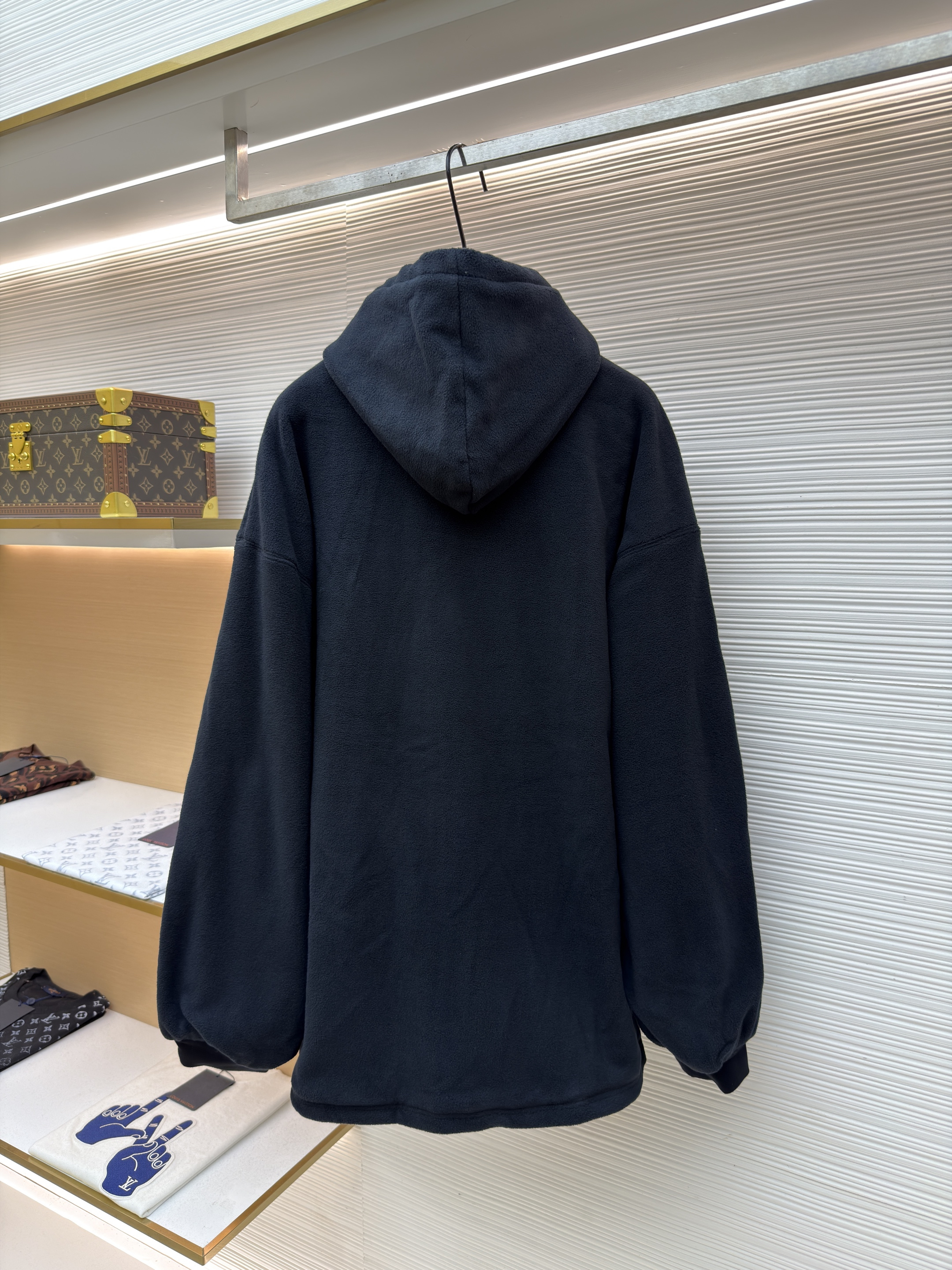 Balenciaga 巴黎世家 刺绣双向拉链抓绒连帽卫衣 连帽衫 夹克 外套 秋冬 长袖 黑色 B5