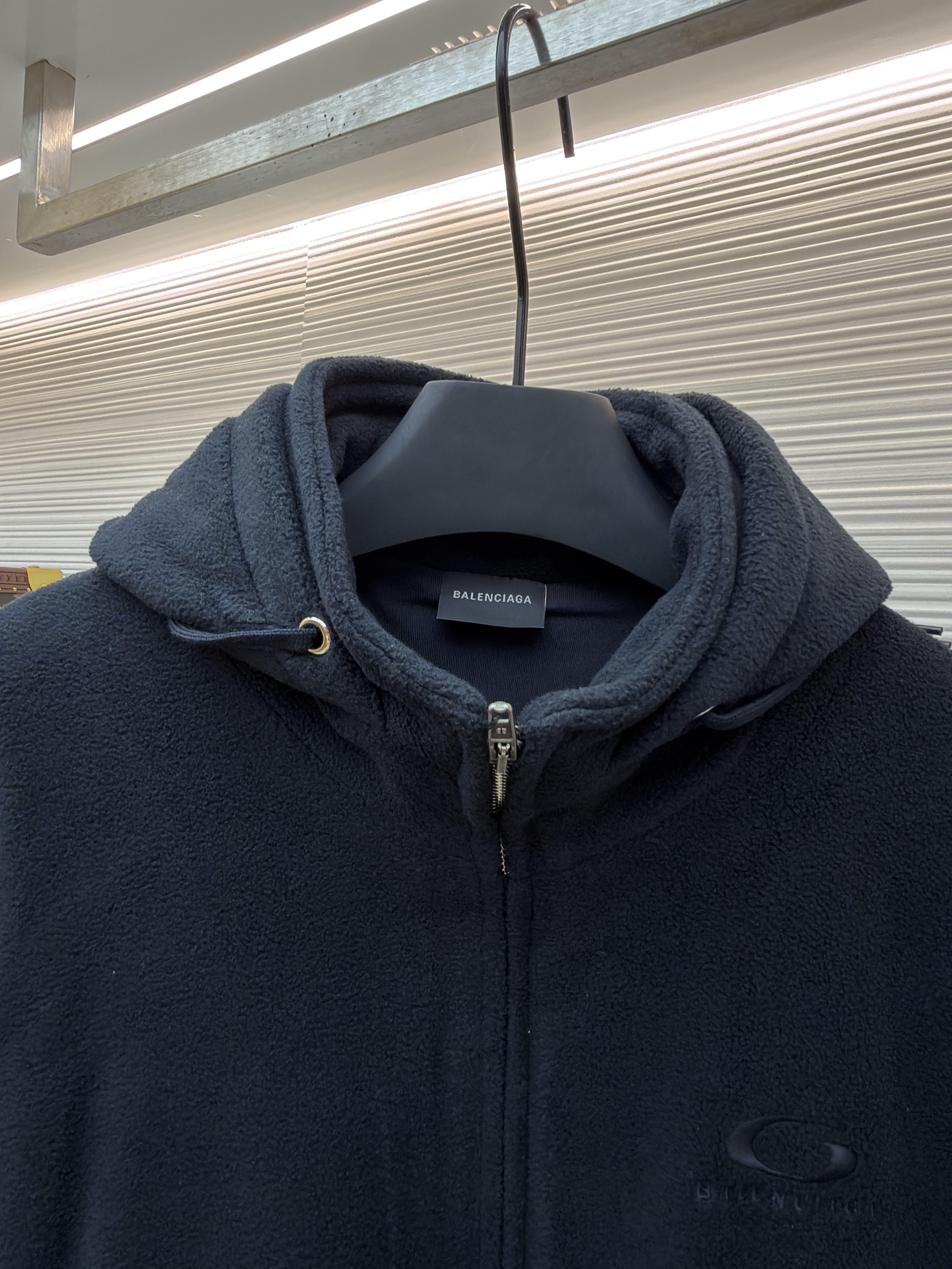 Balenciaga 巴黎世家 刺绣双向拉链抓绒连帽卫衣 连帽衫 夹克 外套 秋冬 长袖 黑色 B5