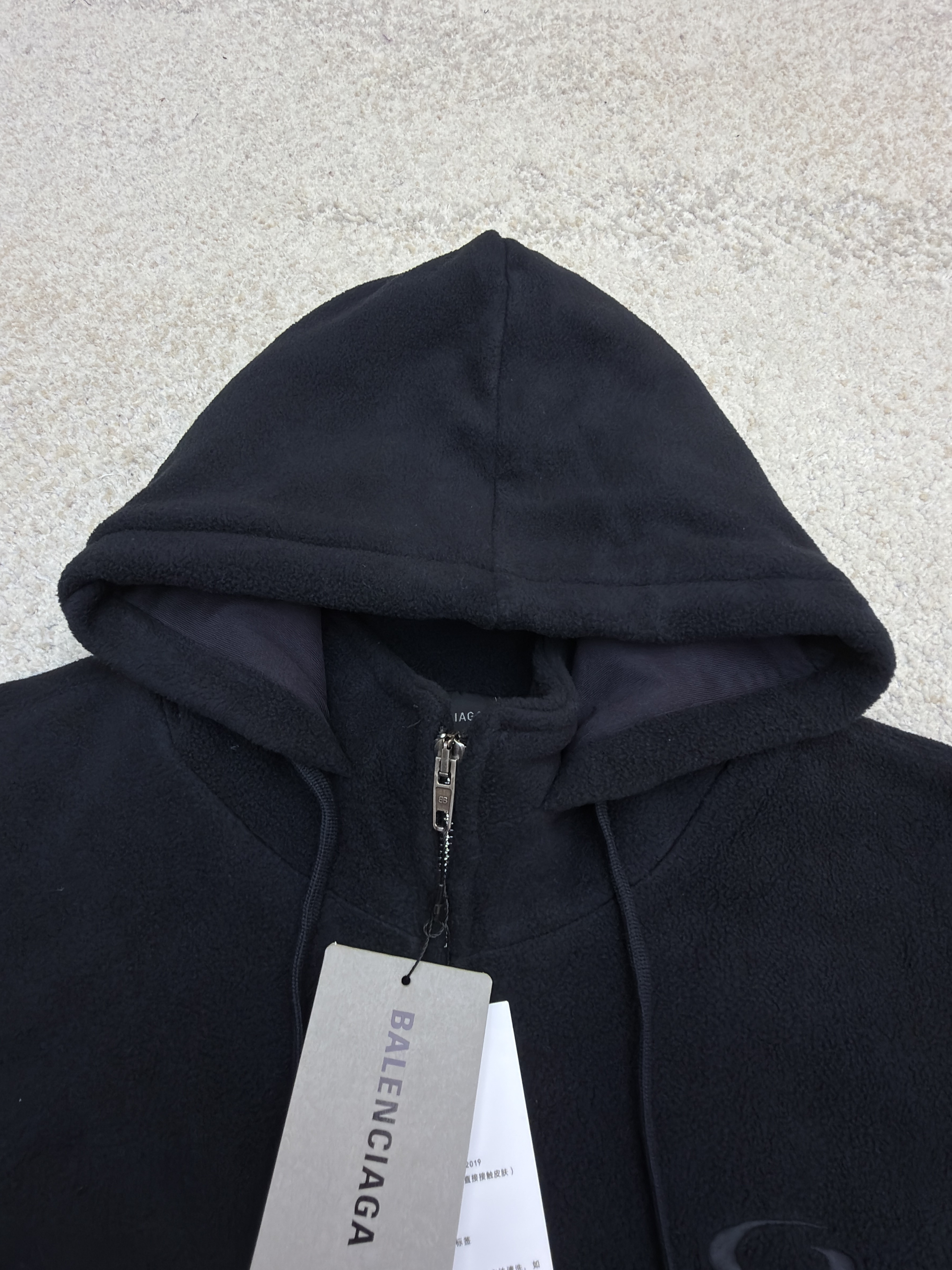 Balenciaga 巴黎世家 刺绣双向拉链抓绒连帽卫衣 连帽衫 夹克 外套 秋冬 长袖 黑色 B5