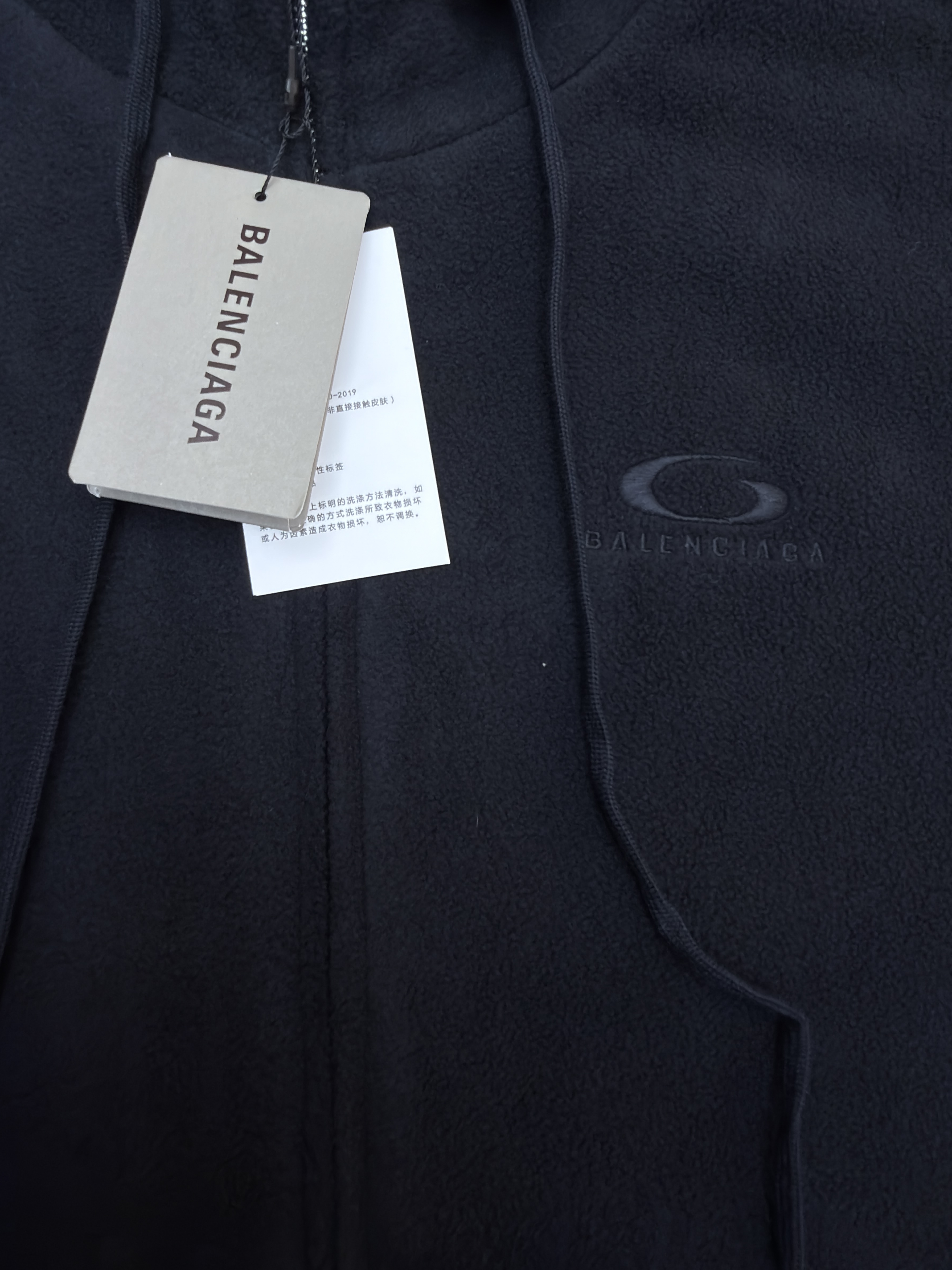 Balenciaga 巴黎世家 刺绣双向拉链抓绒连帽卫衣 连帽衫 夹克 外套 秋冬 长袖 黑色 B5