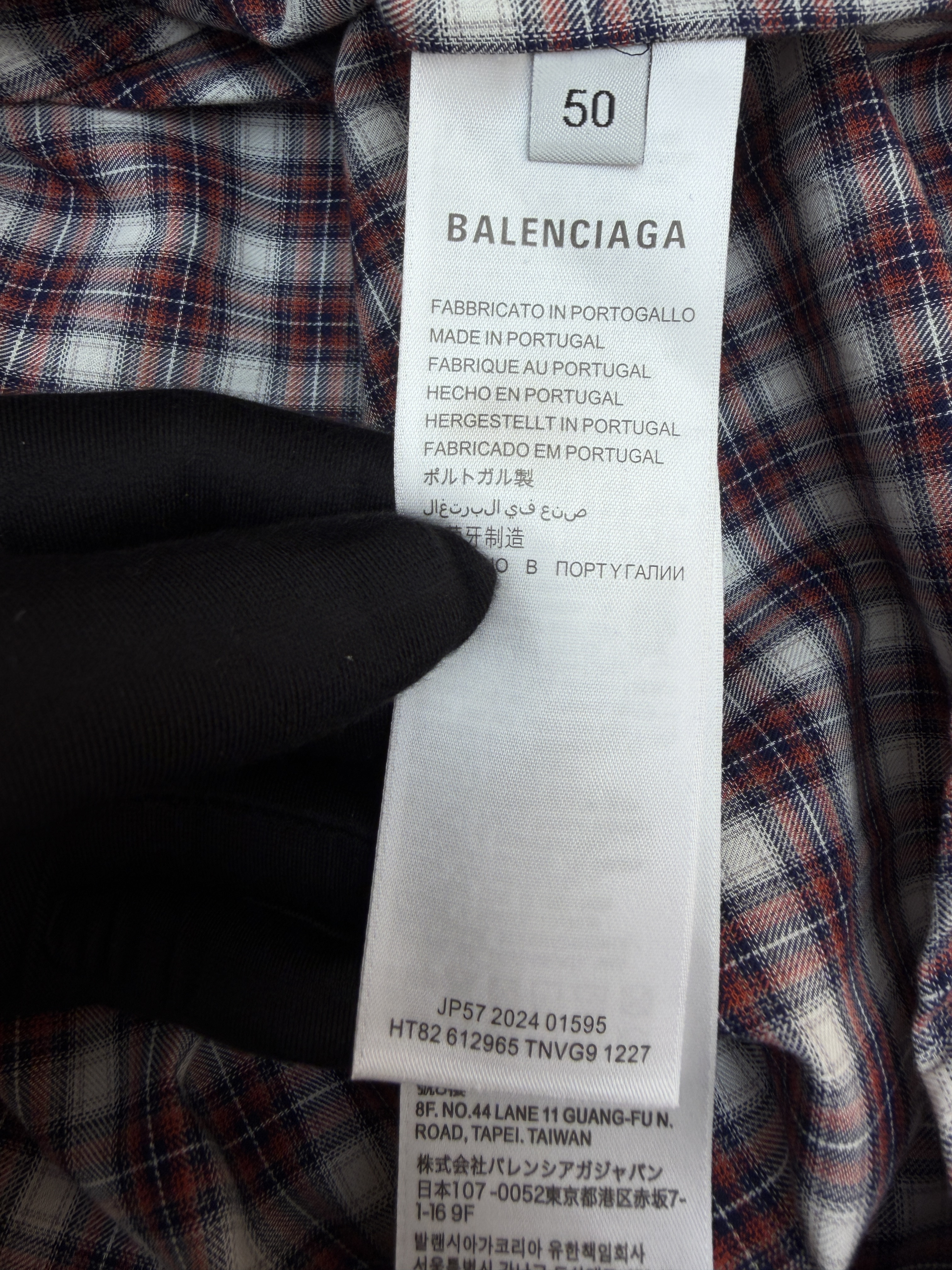 Balenciaga 巴黎世家 红灰格子假两件双层袖衬衫 长袖 外套 红色 B0