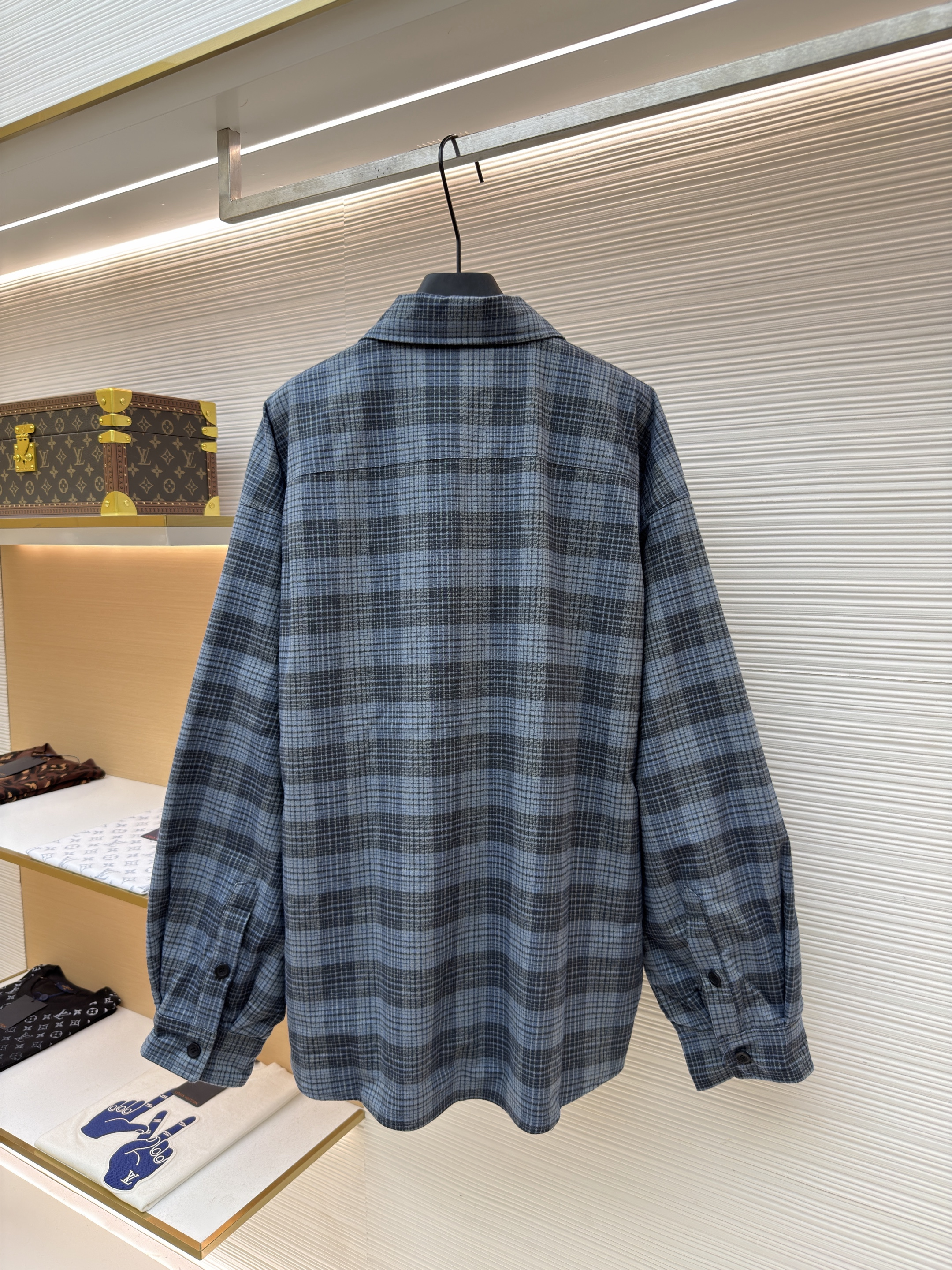 Balenciaga 巴黎世家 蓝灰格纹拉链夹棉衬衫外套 夹克 长袖 秋冬 蓝色 C0