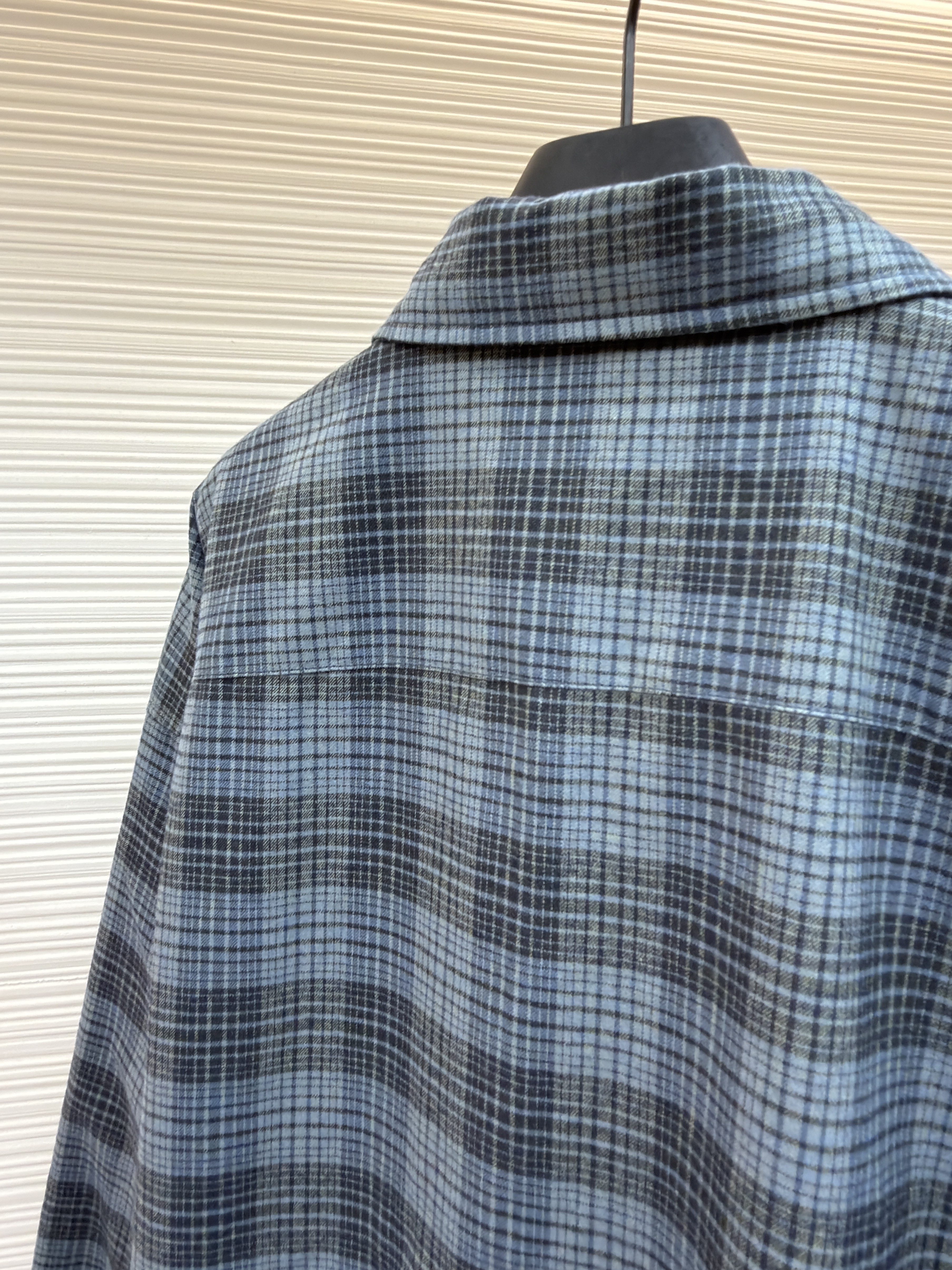 Balenciaga 巴黎世家 蓝灰格纹拉链夹棉衬衫外套 夹克 长袖 秋冬 蓝色 C0