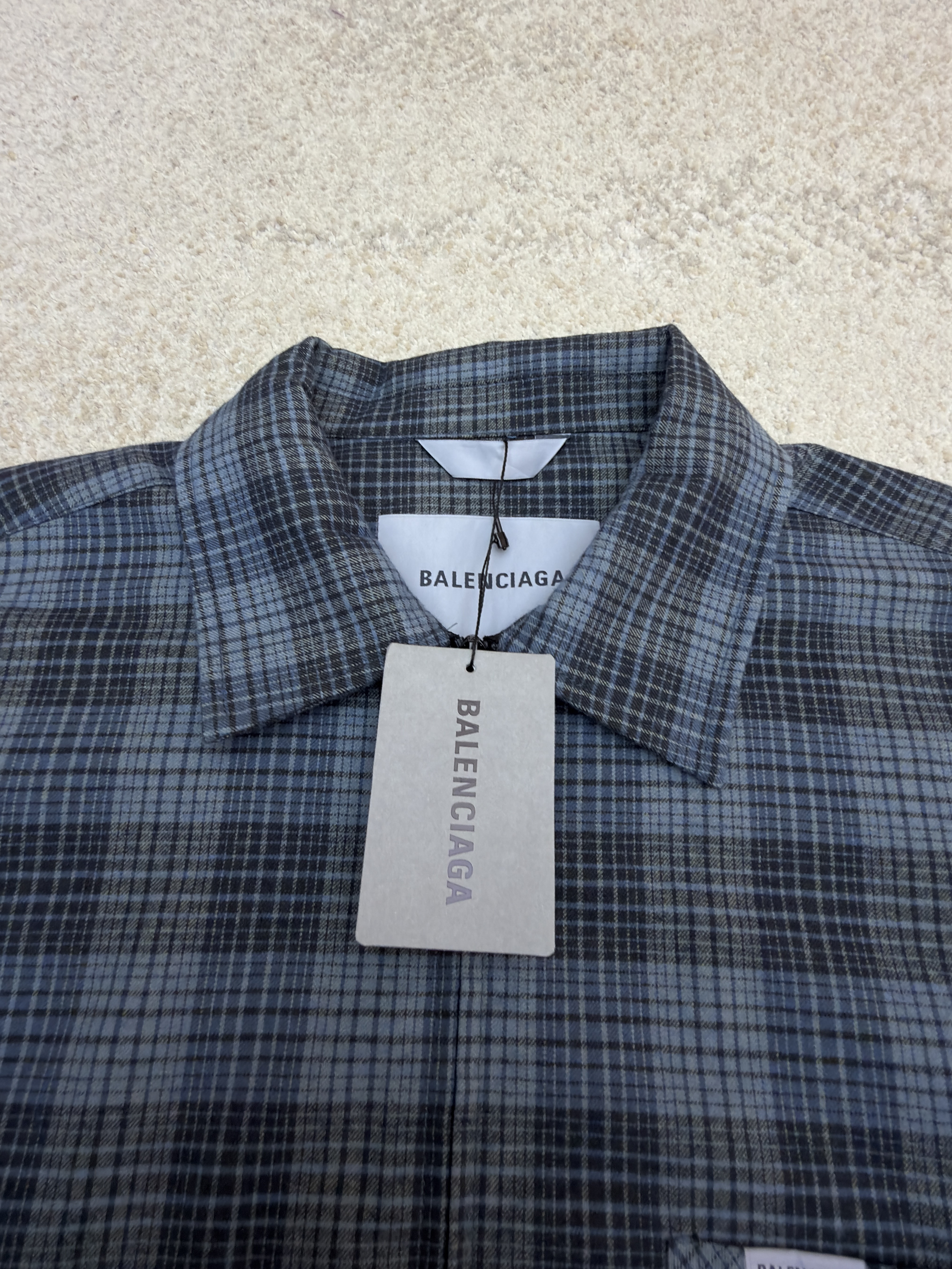 Balenciaga 巴黎世家 蓝灰格纹拉链夹棉衬衫外套 夹克 长袖 秋冬 蓝色 C0