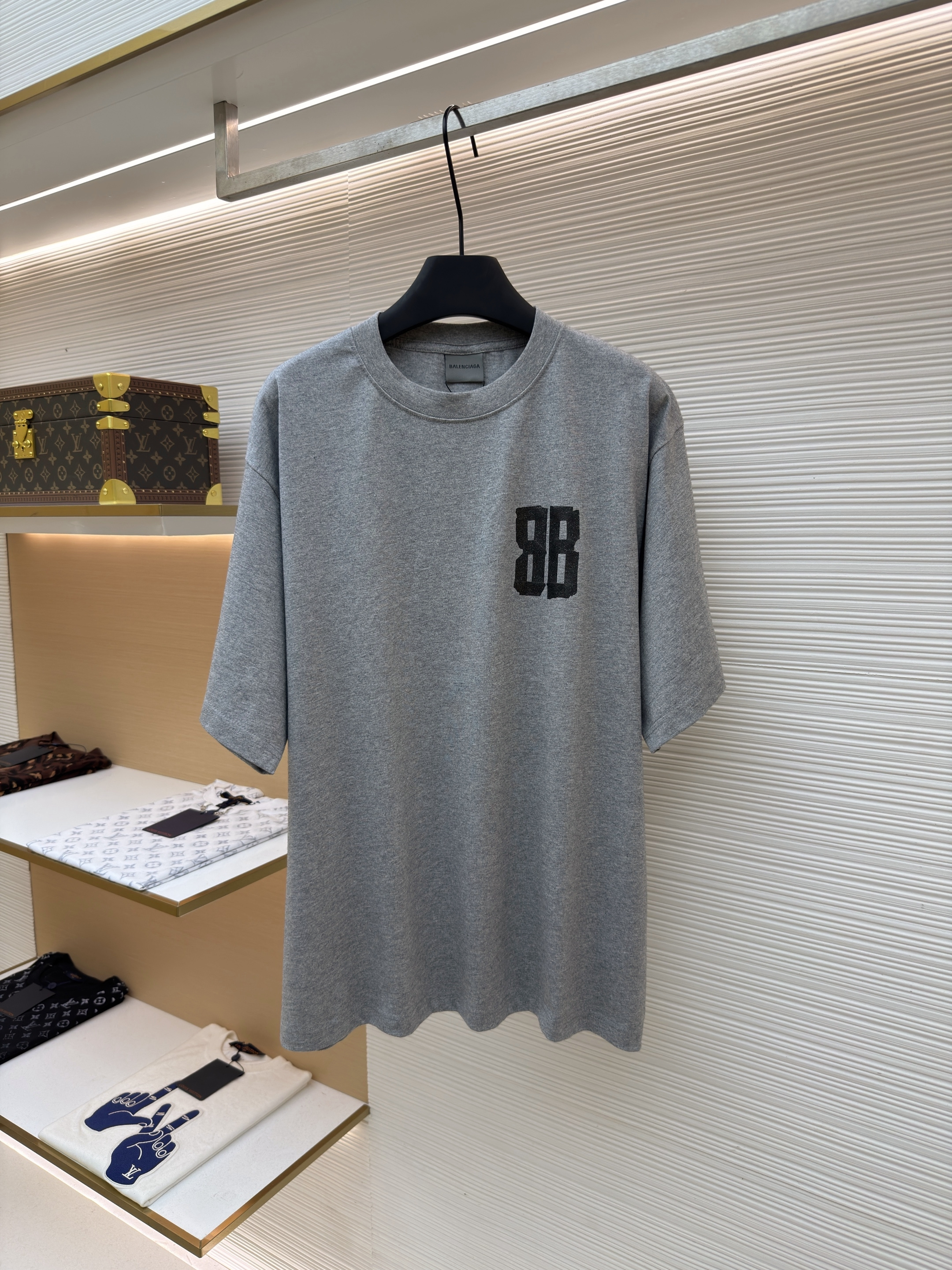 Balenciaga 巴黎世家 细闪胶带印花圆领短袖 T恤 圆领 夏季 黑色 灰色 A0 