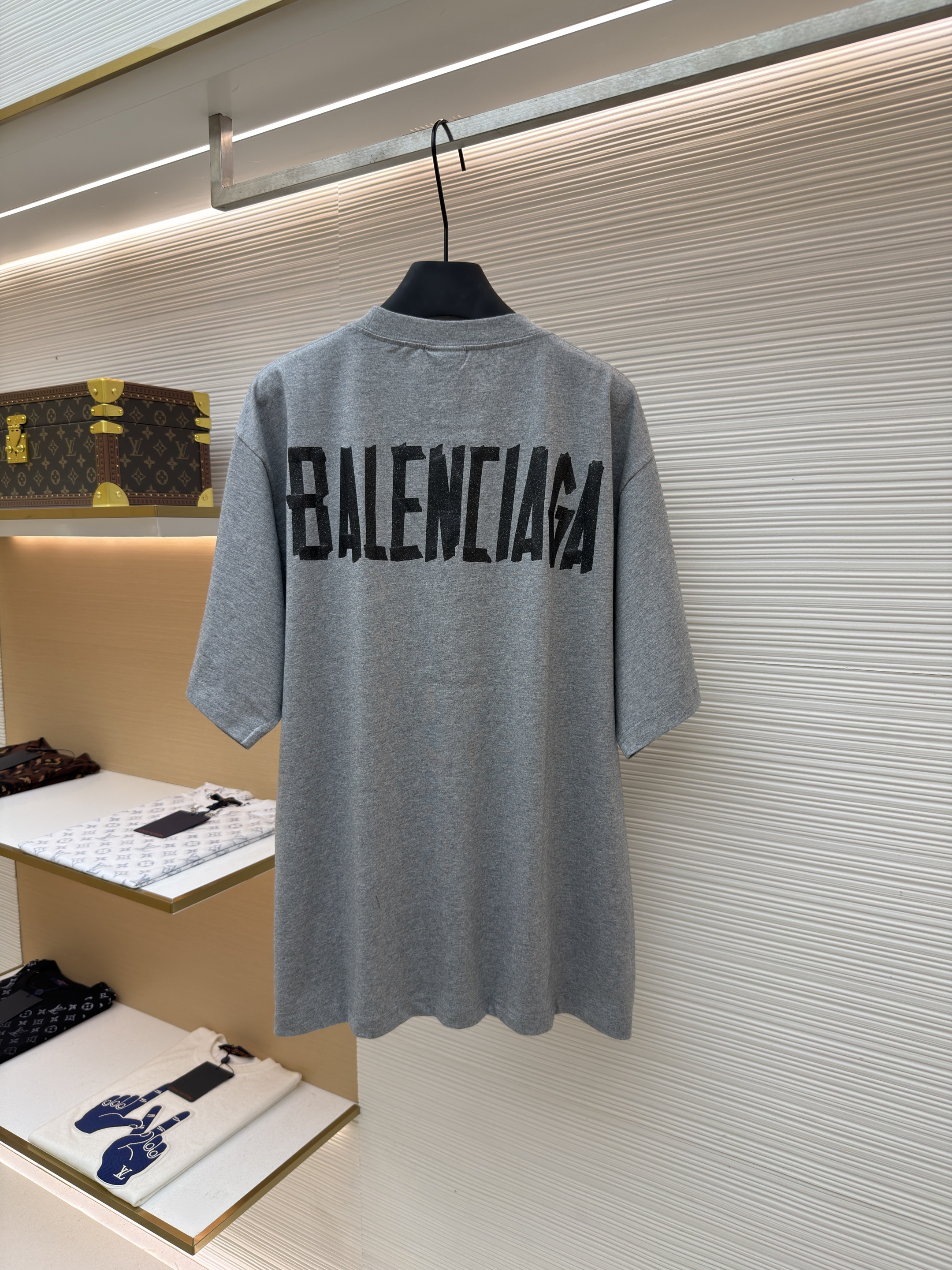 Balenciaga 巴黎世家 细闪胶带印花圆领短袖 T恤 圆领 夏季 黑色 灰色 A0 