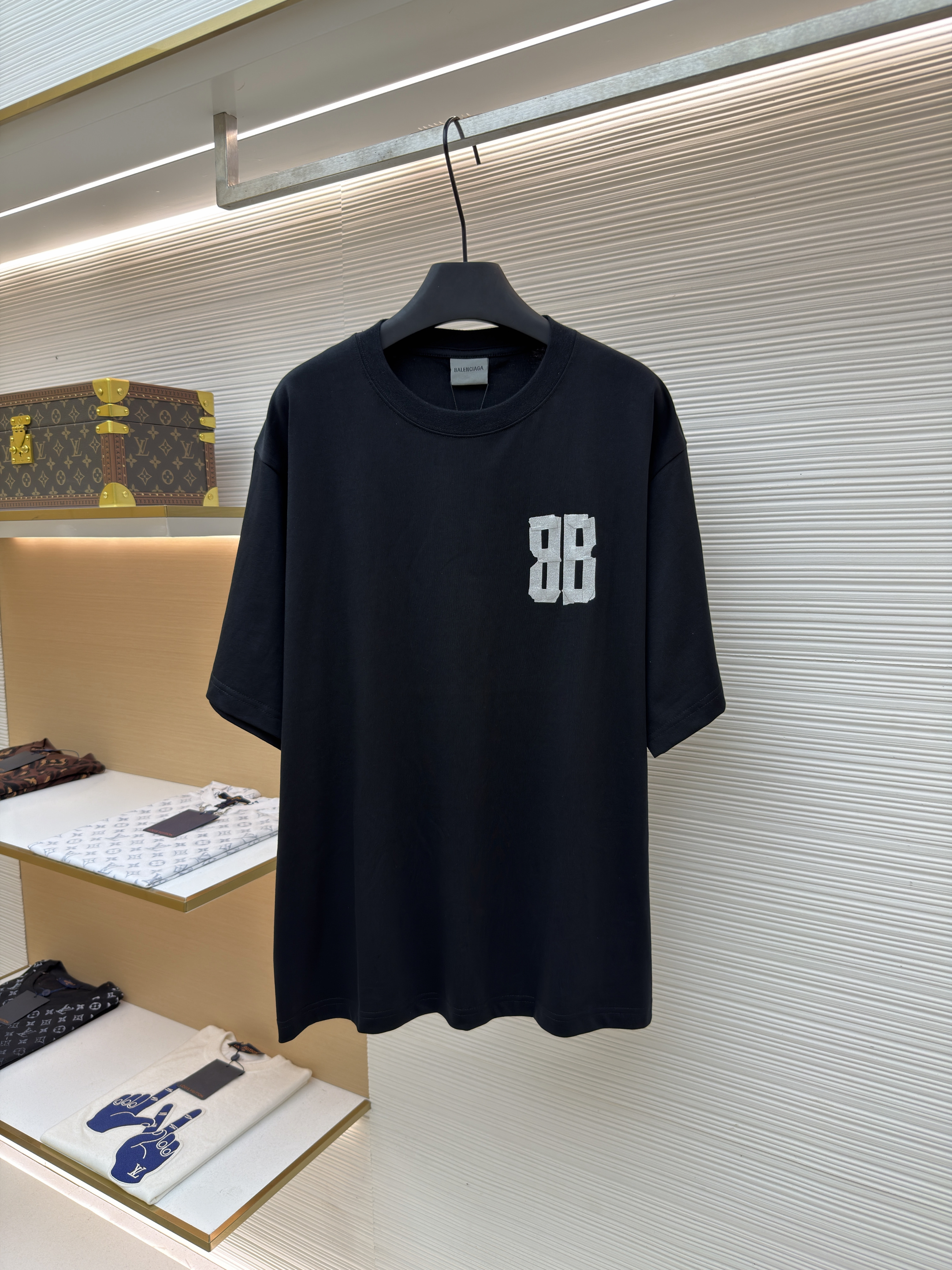 Balenciaga 巴黎世家 细闪胶带印花圆领短袖 T恤 圆领 夏季 黑色 灰色 A0 