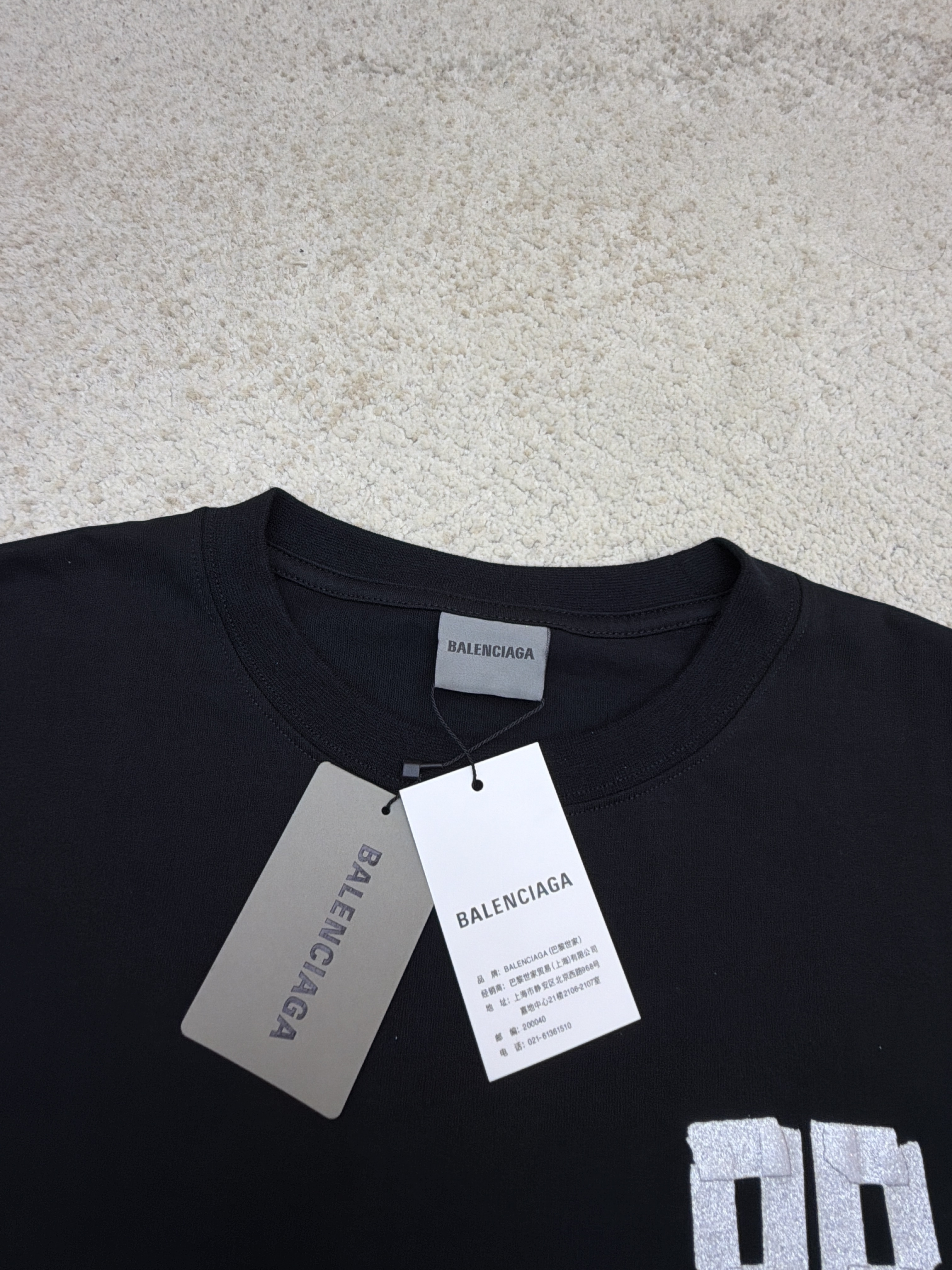 Balenciaga 巴黎世家 细闪胶带印花圆领短袖 T恤 圆领 夏季 黑色 灰色 A0 