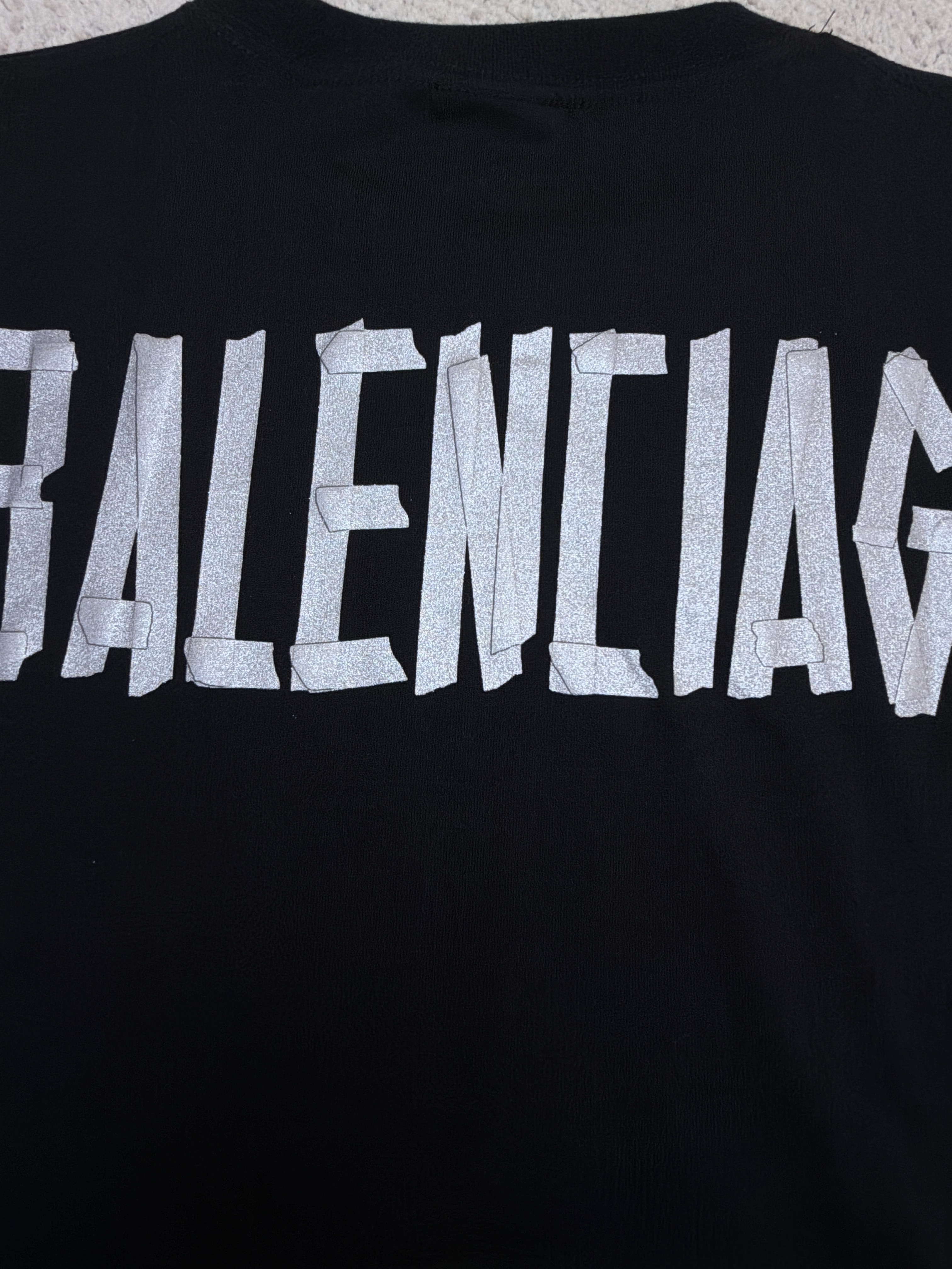 Balenciaga 巴黎世家 细闪胶带印花圆领短袖 T恤 圆领 夏季 黑色 灰色 A0 