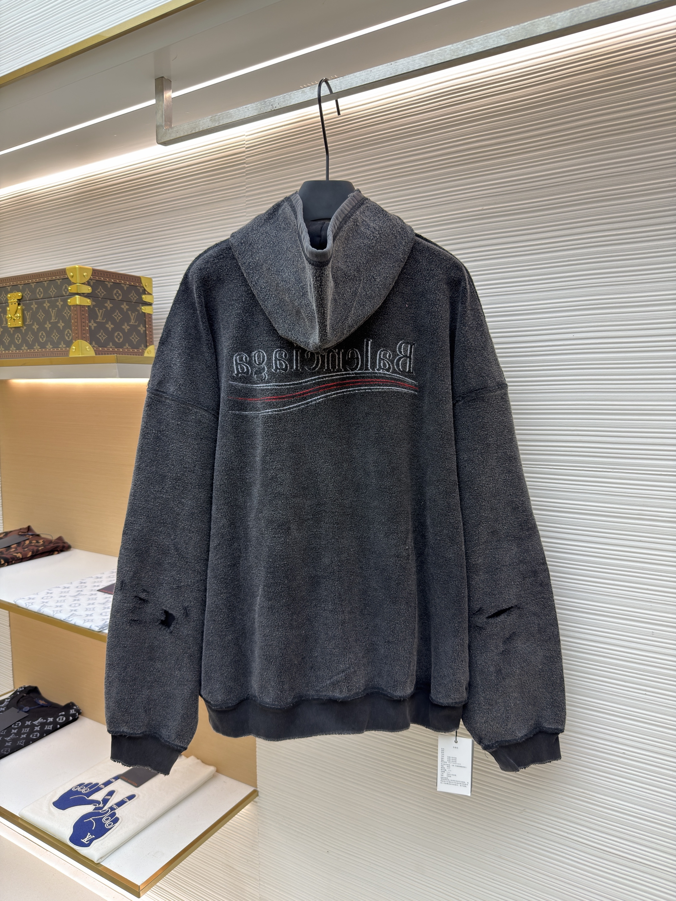 Balenciaga 巴黎世家 做旧反转可乐拉链连帽卫衣 夹克 外套 连帽衫 长袖 秋冬 深灰色 B0