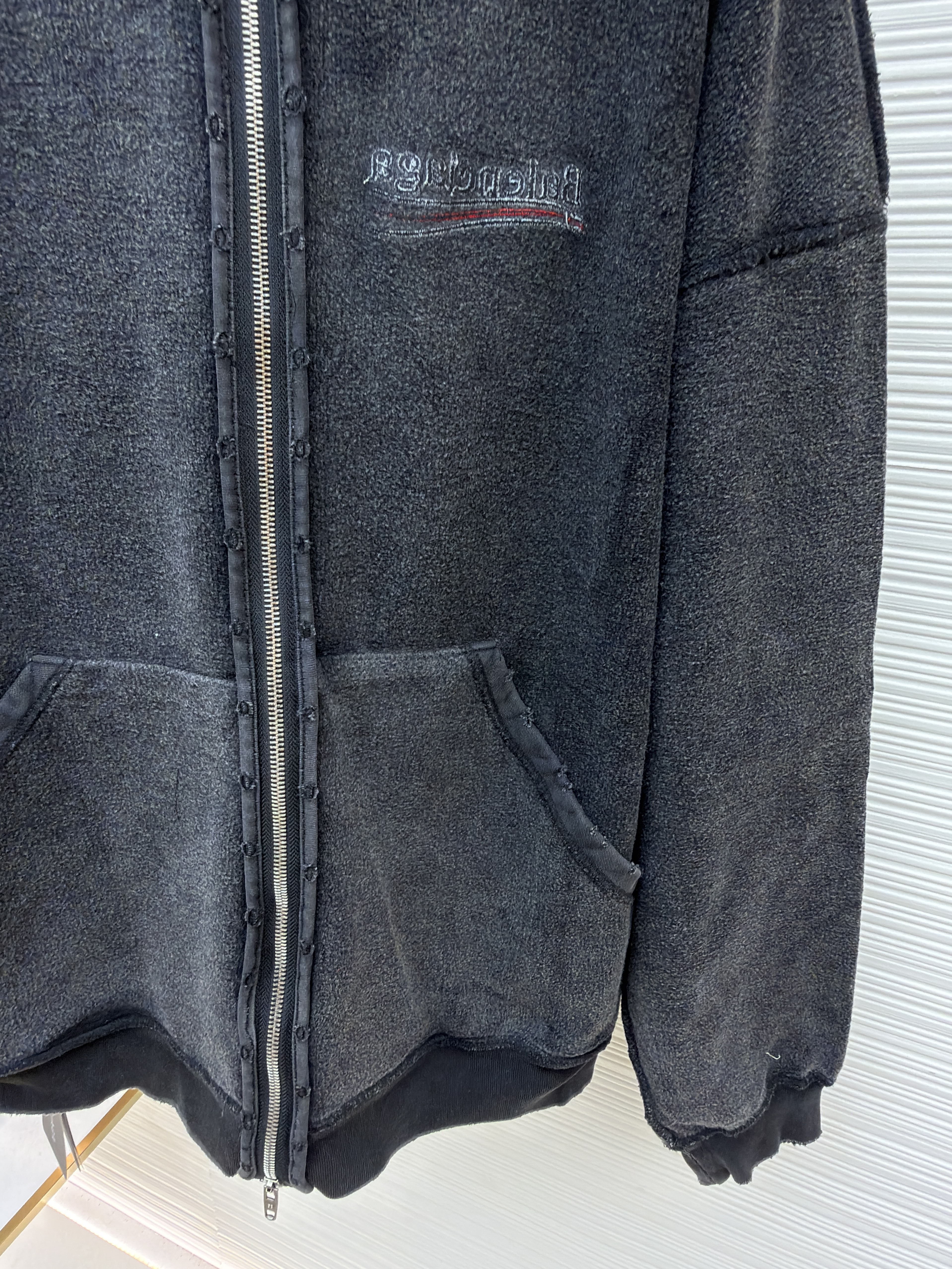 Balenciaga 巴黎世家 做旧反转可乐拉链连帽卫衣 夹克 外套 连帽衫 长袖 秋冬 深灰色 B0