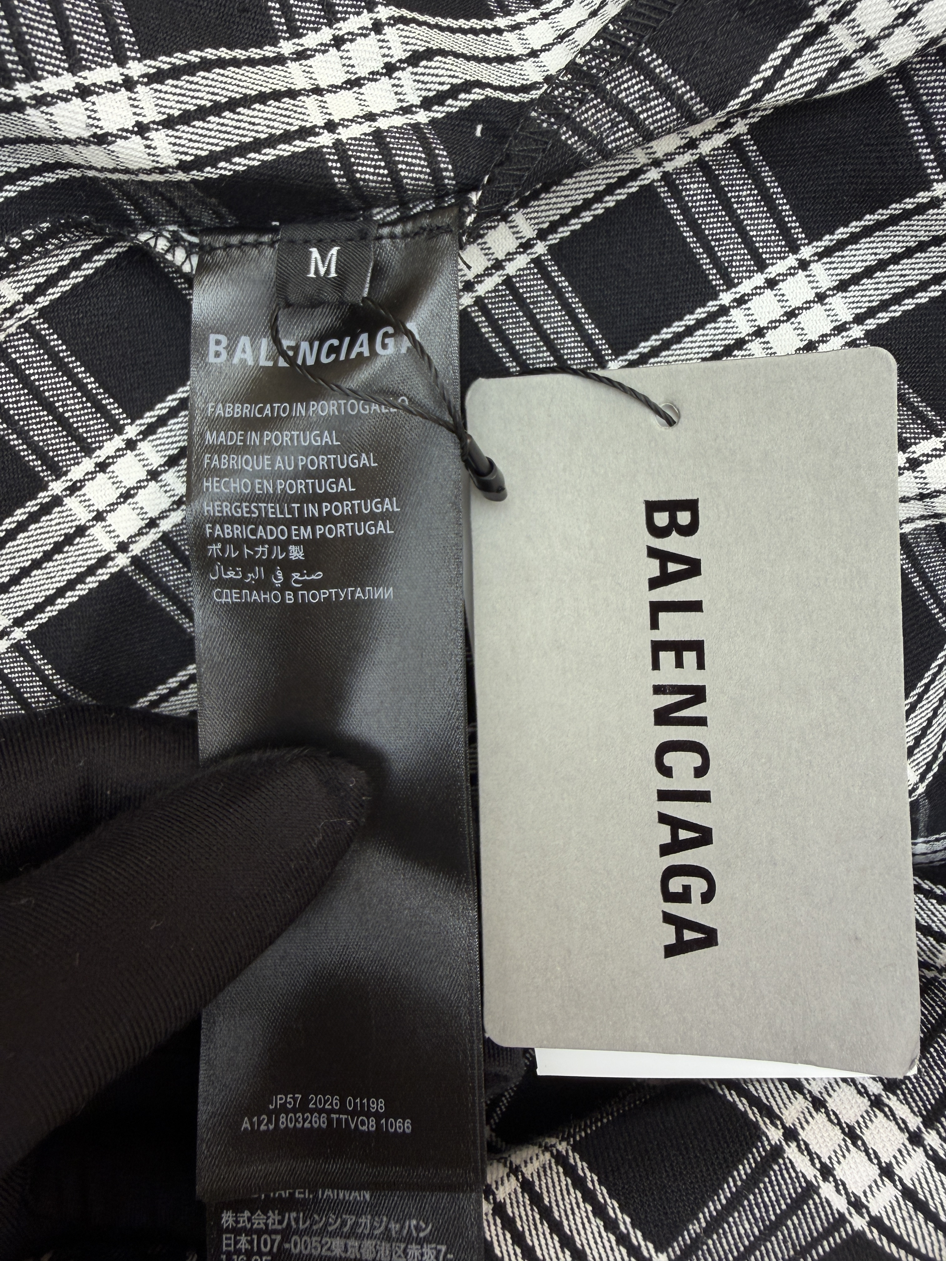 Balenciaga 巴黎世家 黑白格子毛边破坏衬衫 长袖 外套 黑色 B0