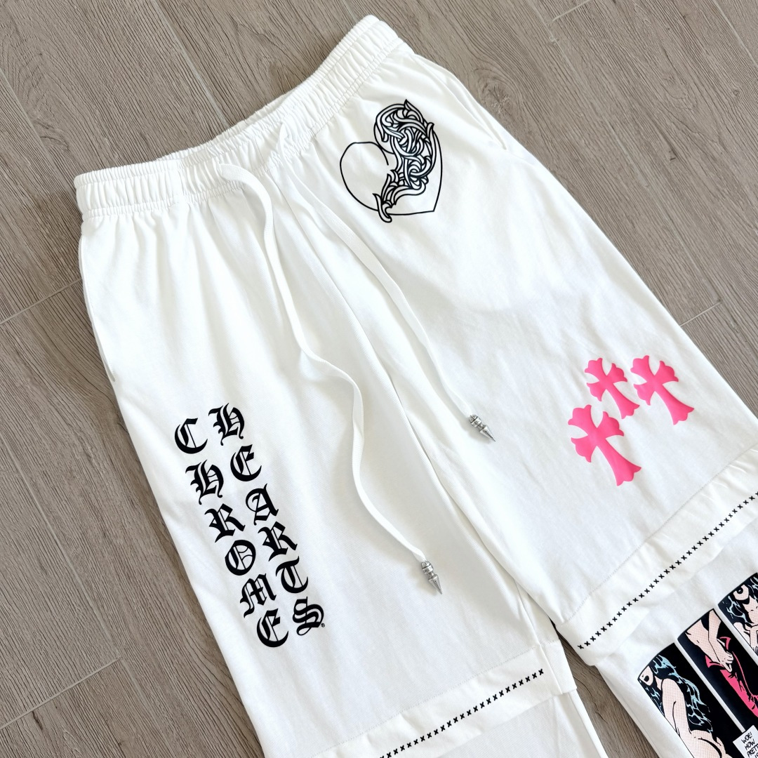 925 Chrome Hearts 克罗心 Deadly doll 黑色涂鸦漫画裤 卫裤 运动裤 休闲裤 长裤 裤子 白色 黑色 