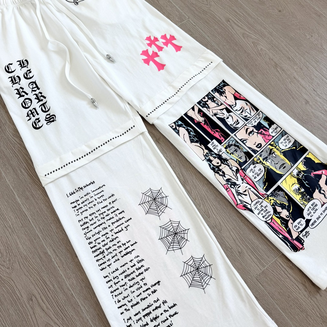 925 Chrome Hearts 克罗心 Deadly doll 黑色涂鸦漫画裤 卫裤 运动裤 休闲裤 长裤 裤子 白色 黑色 
