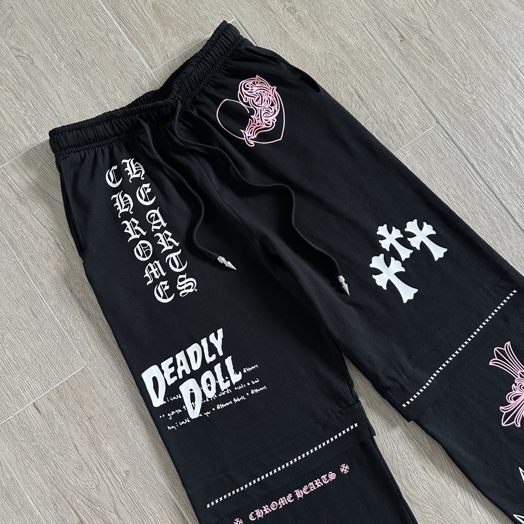 925 Chrome Hearts 克罗心 Deadly doll 黑色涂鸦漫画裤 卫裤 运动裤 休闲裤 长裤 裤子 白色 黑色 