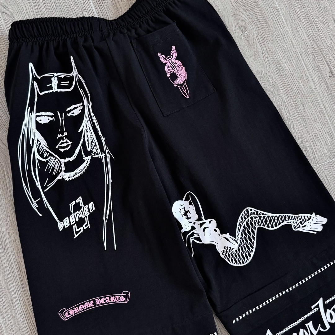 925 Chrome Hearts 克罗心 Deadly doll 黑色涂鸦漫画裤 卫裤 运动裤 休闲裤 长裤 裤子 白色 黑色 
