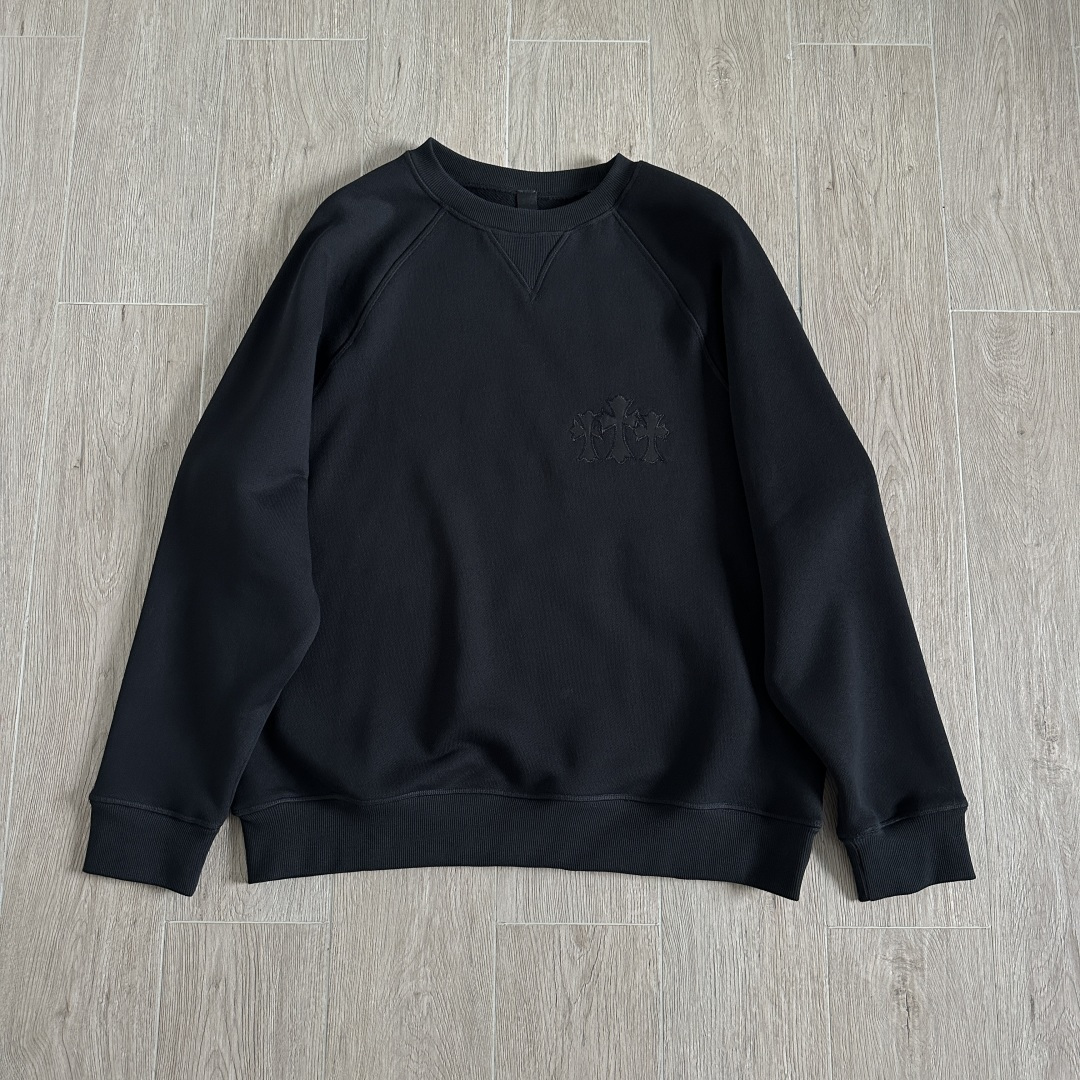 925 Chrome Hearts 克罗心 黑色字母刺绣logo圆领卫衣 帽衫 长袖 外套 黑色 