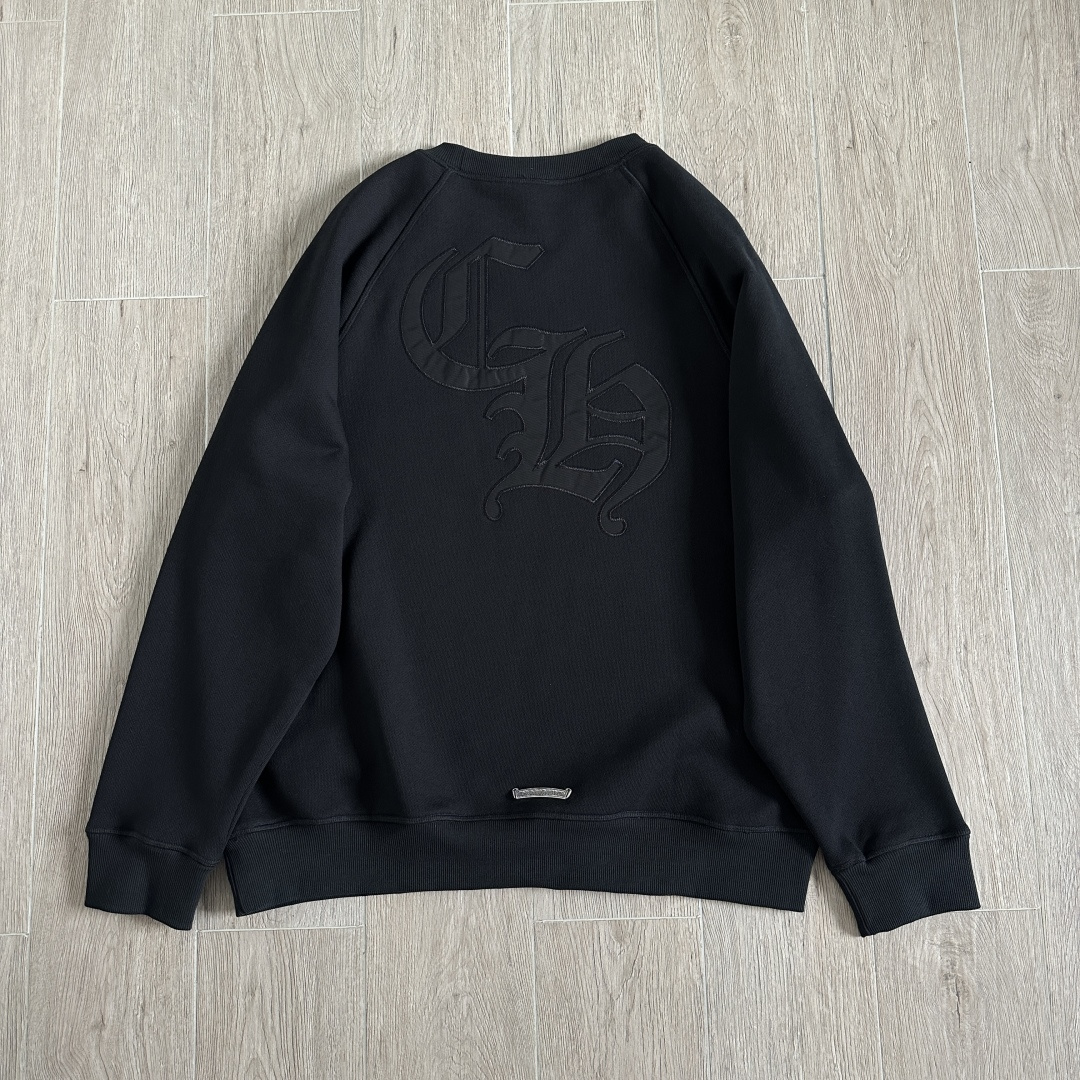 925 Chrome Hearts 克罗心 黑色字母刺绣logo圆领卫衣 帽衫 长袖 外套 黑色 