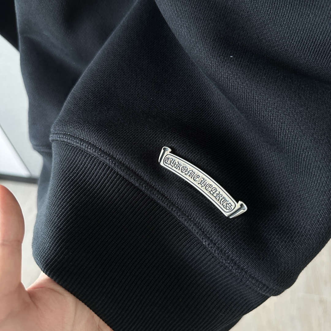 925 Chrome Hearts 克罗心 黑色字母刺绣logo圆领卫衣 帽衫 长袖 外套 黑色 