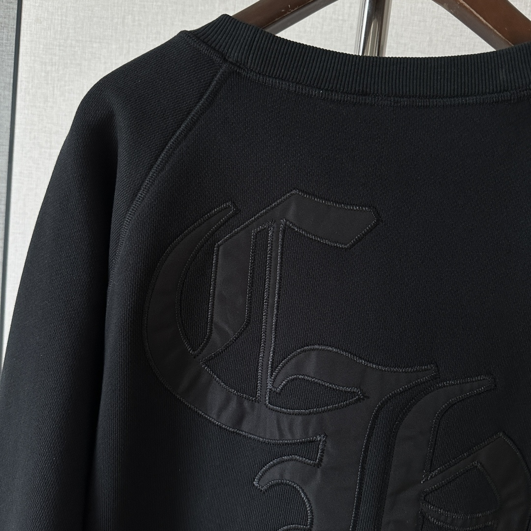 925 Chrome Hearts 克罗心 黑色字母刺绣logo圆领卫衣 帽衫 长袖 外套 黑色 