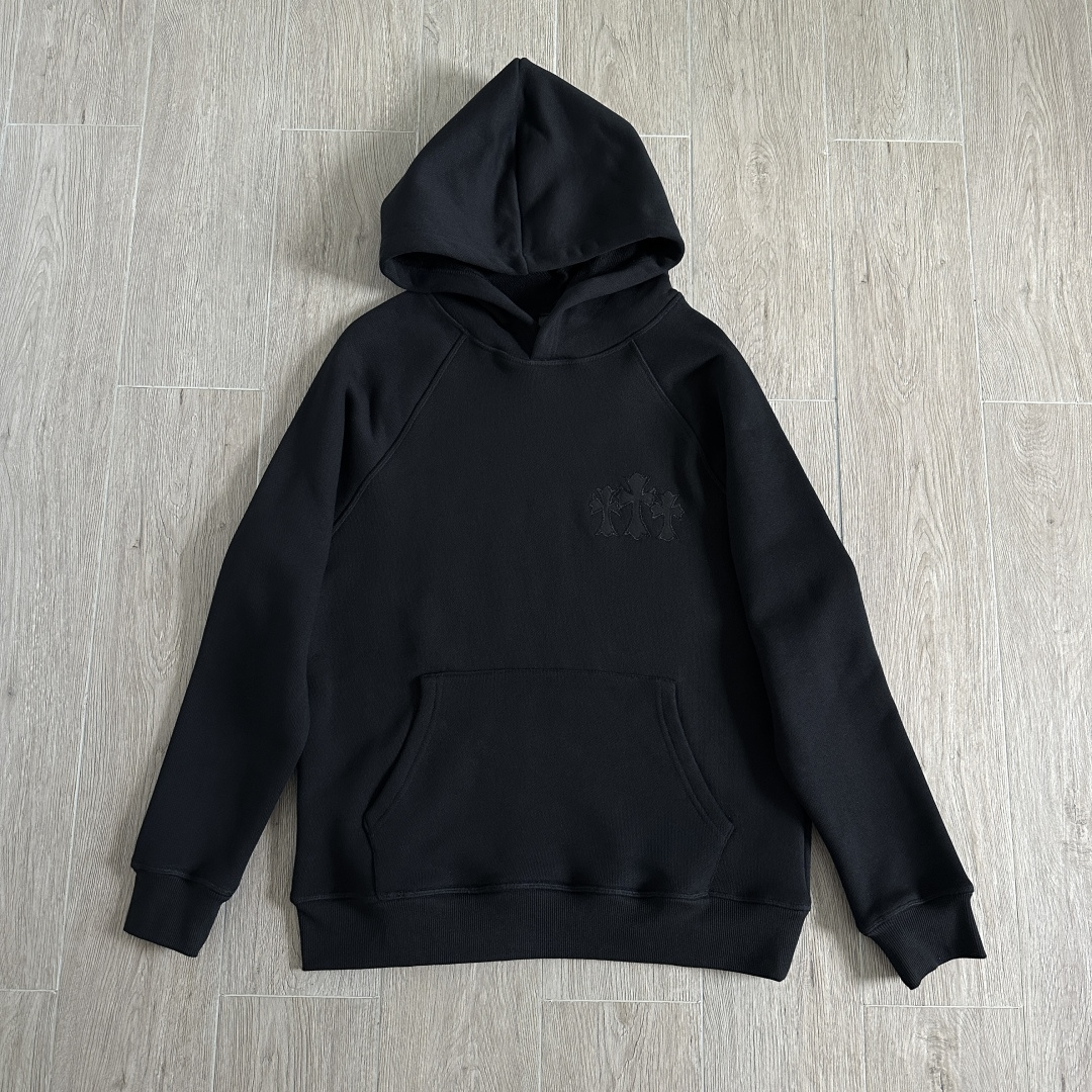 925 Chrome Hearts 克罗心 字母刺绣logo连帽卫衣 连帽衫 长袖 外套 黑色 