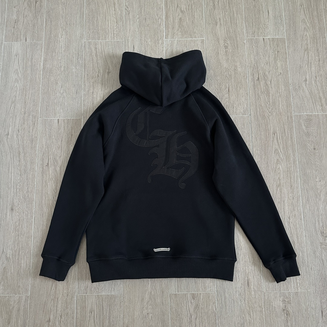 925 Chrome Hearts 克罗心 字母刺绣logo连帽卫衣 连帽衫 长袖 外套 黑色 
