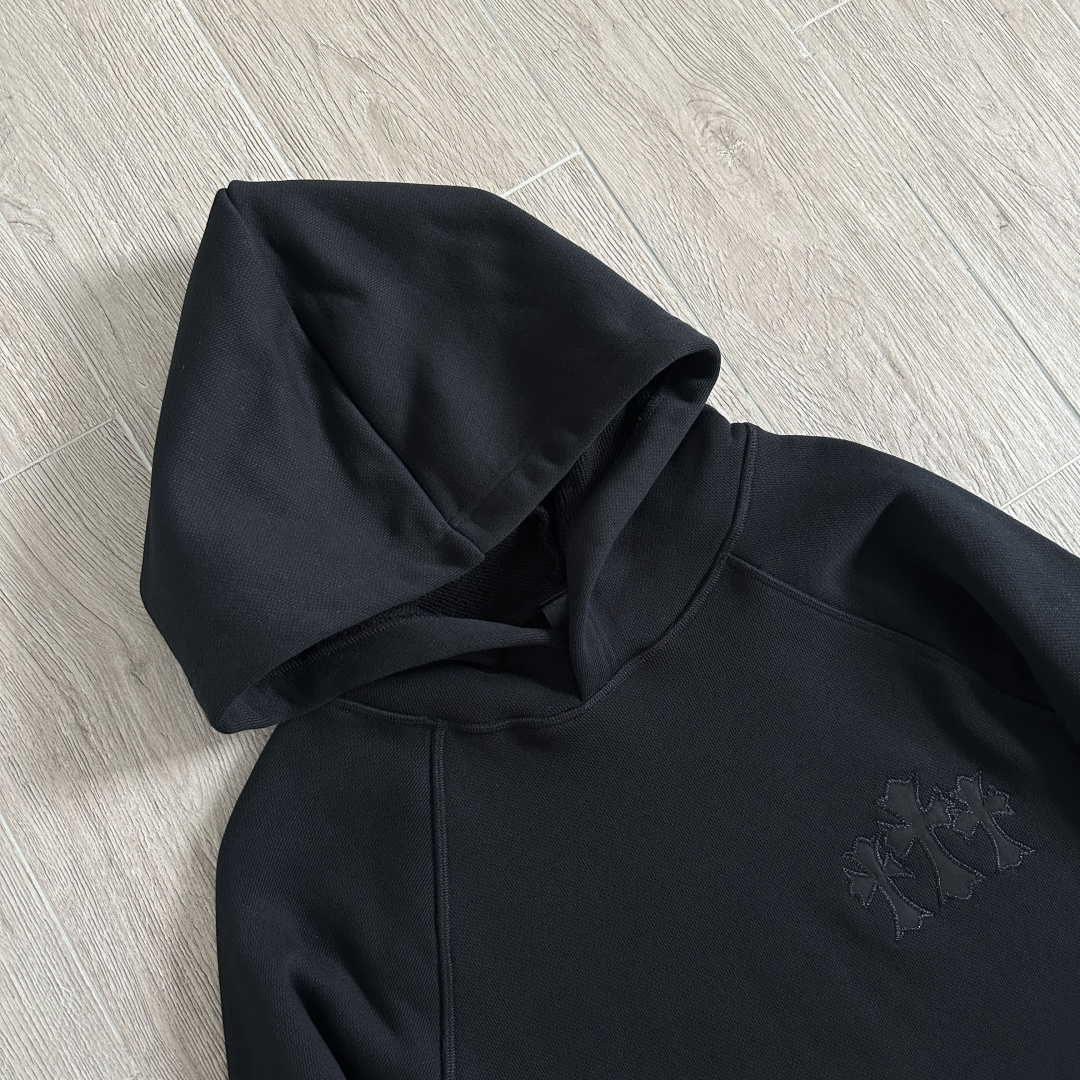 925 Chrome Hearts 克罗心 字母刺绣logo连帽卫衣 连帽衫 长袖 外套 黑色 