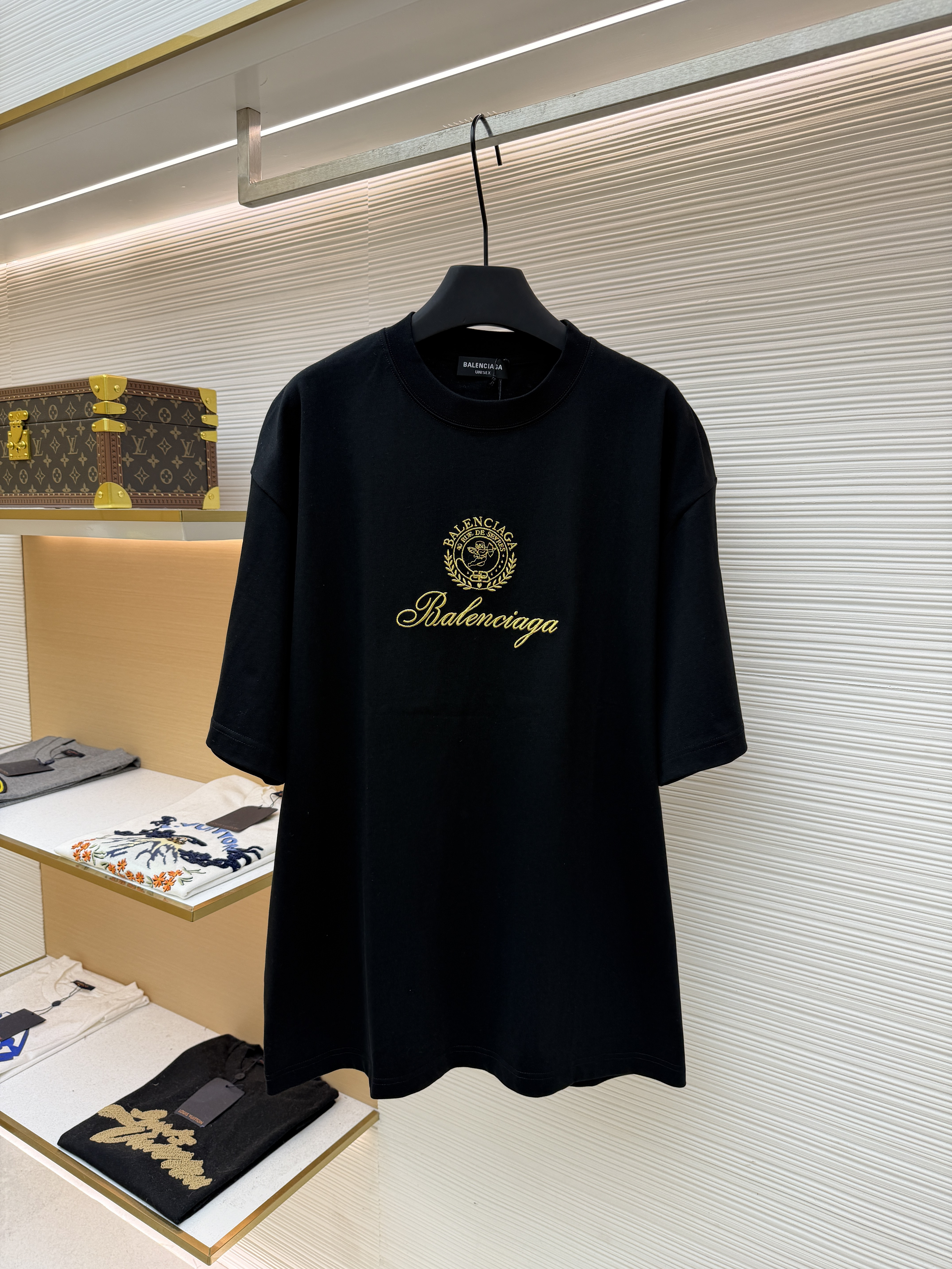 Balenciaga 巴黎世家 刺绣天使图腾圆领短袖 T恤 圆领 夏季 黑色 A0 