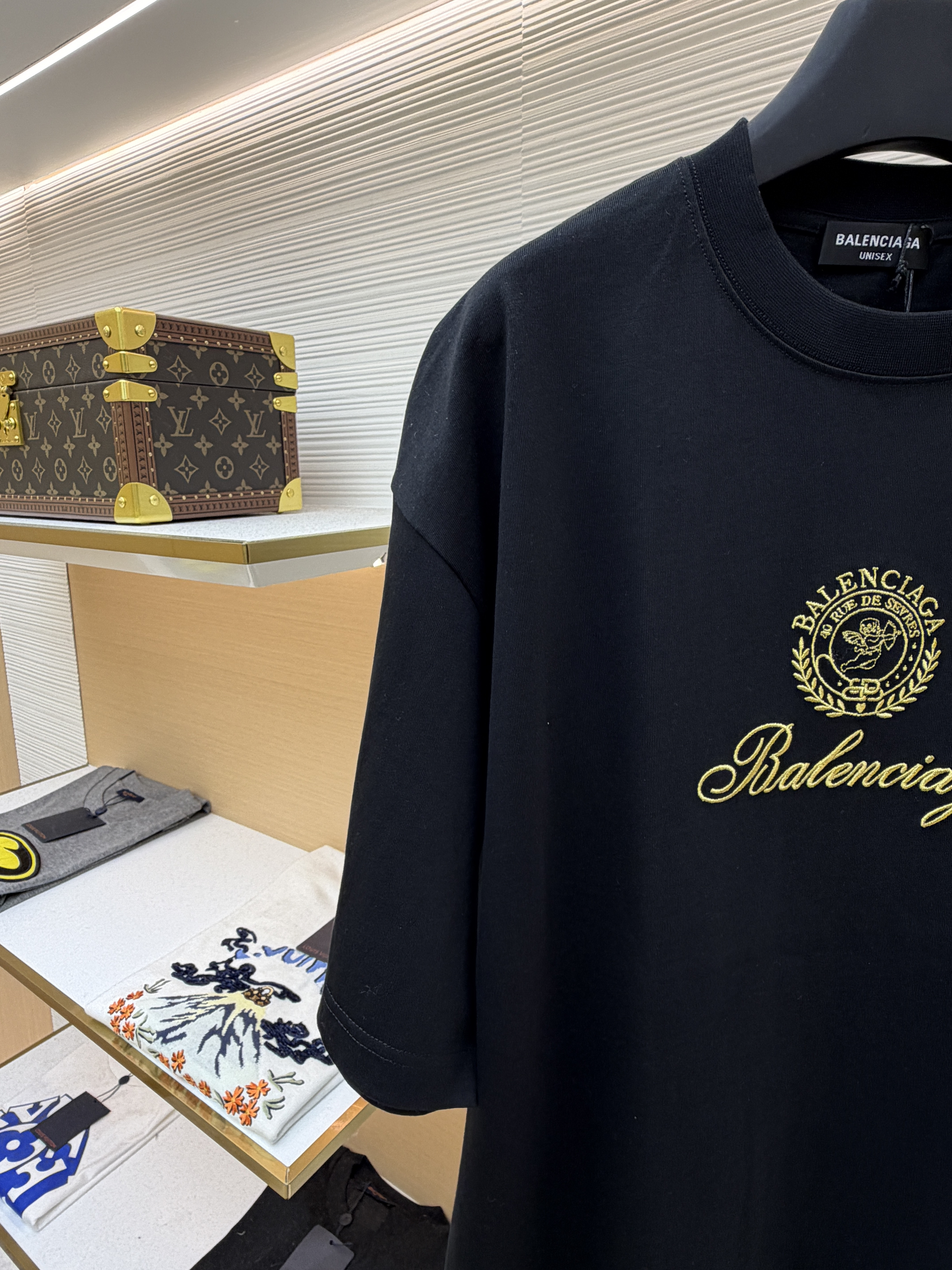 Balenciaga 巴黎世家 刺绣天使图腾圆领短袖 T恤 圆领 夏季 黑色 A0 