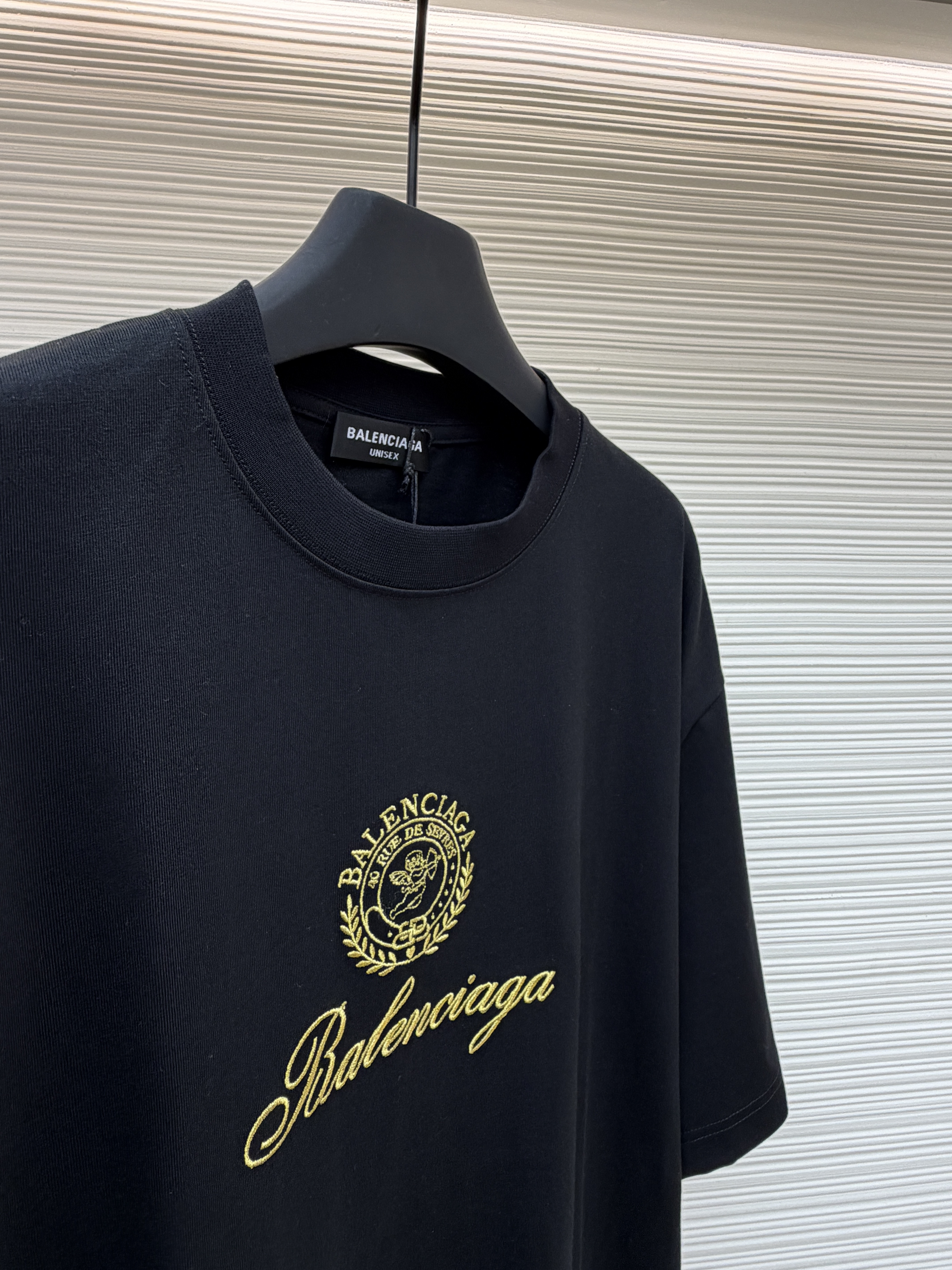 Balenciaga 巴黎世家 刺绣天使图腾圆领短袖 T恤 圆领 夏季 黑色 A0 
