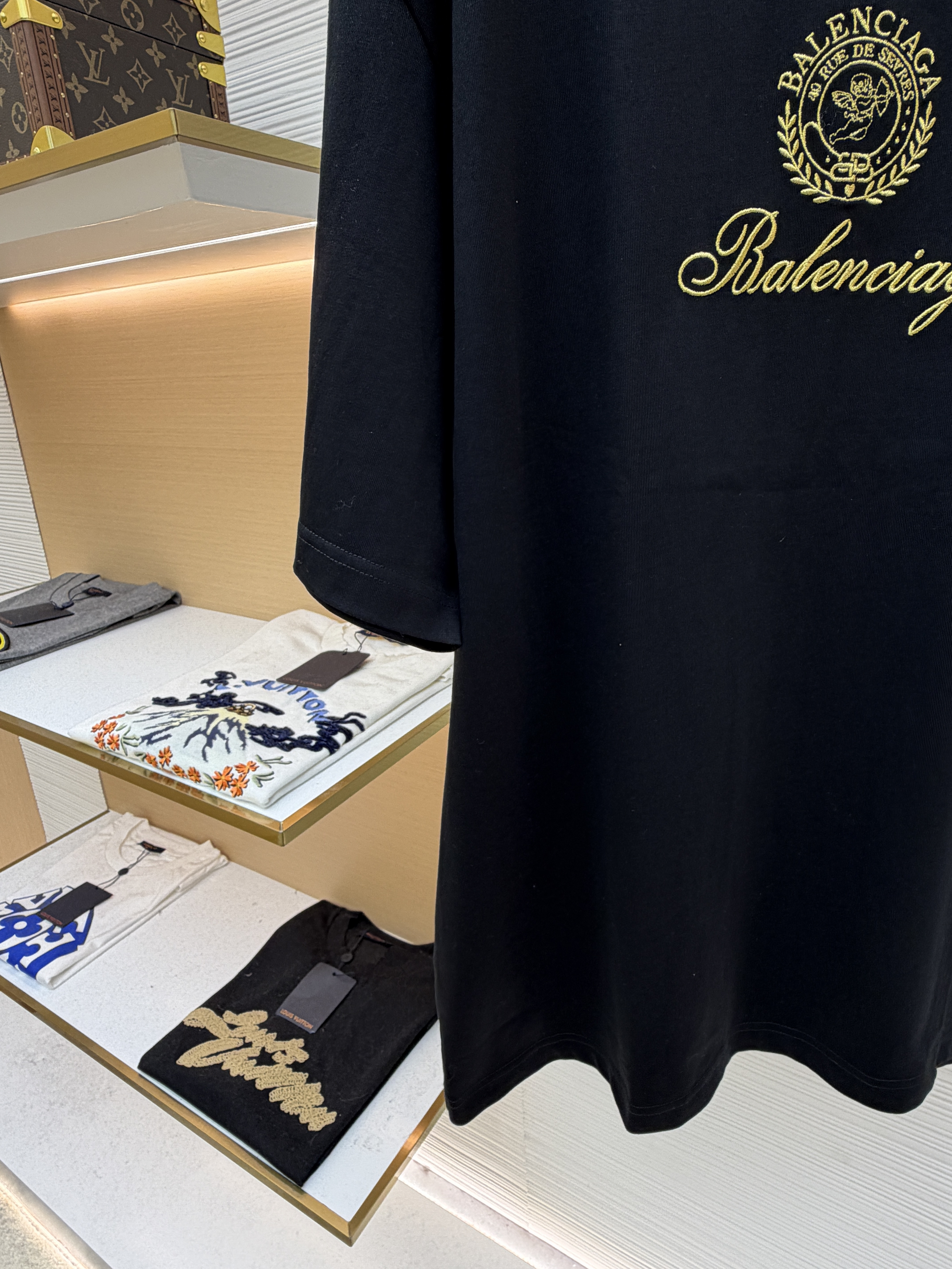 Balenciaga 巴黎世家 刺绣天使图腾圆领短袖 T恤 圆领 夏季 黑色 A0 