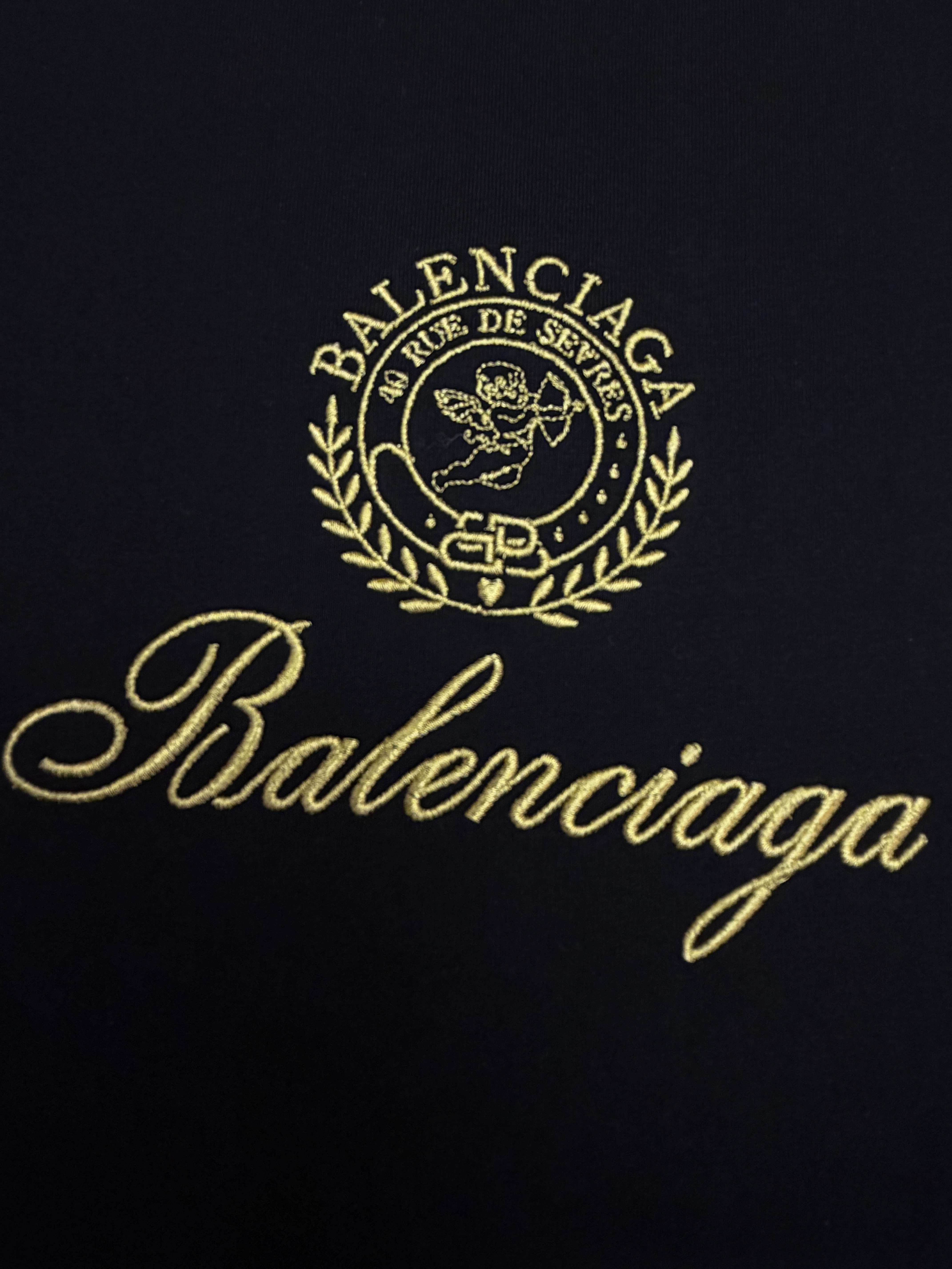 Balenciaga 巴黎世家 刺绣天使图腾圆领短袖 T恤 圆领 夏季 黑色 A0 
