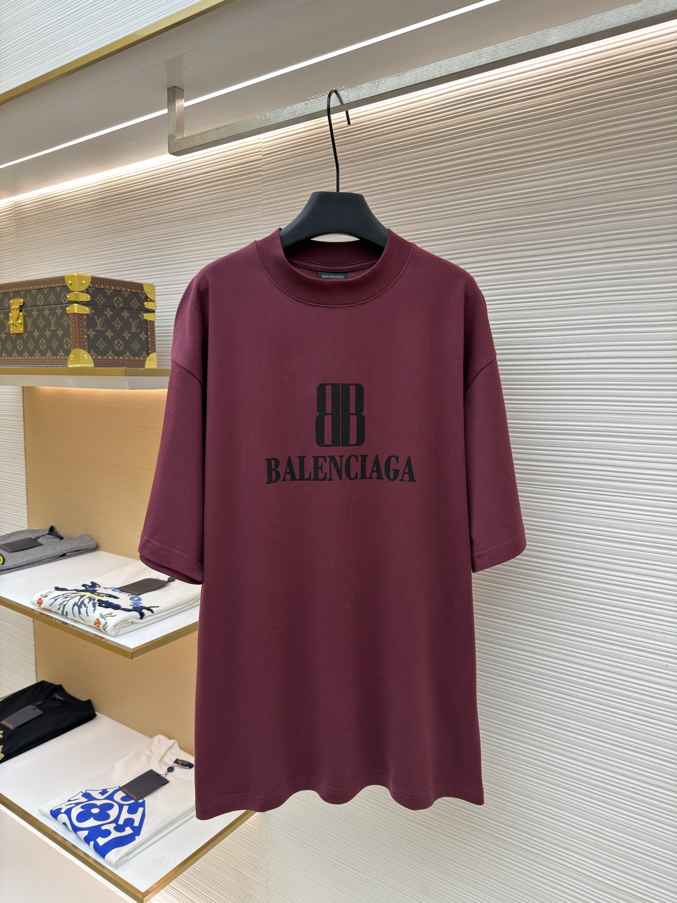 Balenciaga 巴黎世家 BB印花圆领短袖 T恤 圆领 夏季 白色 黑色 酒红色 A0