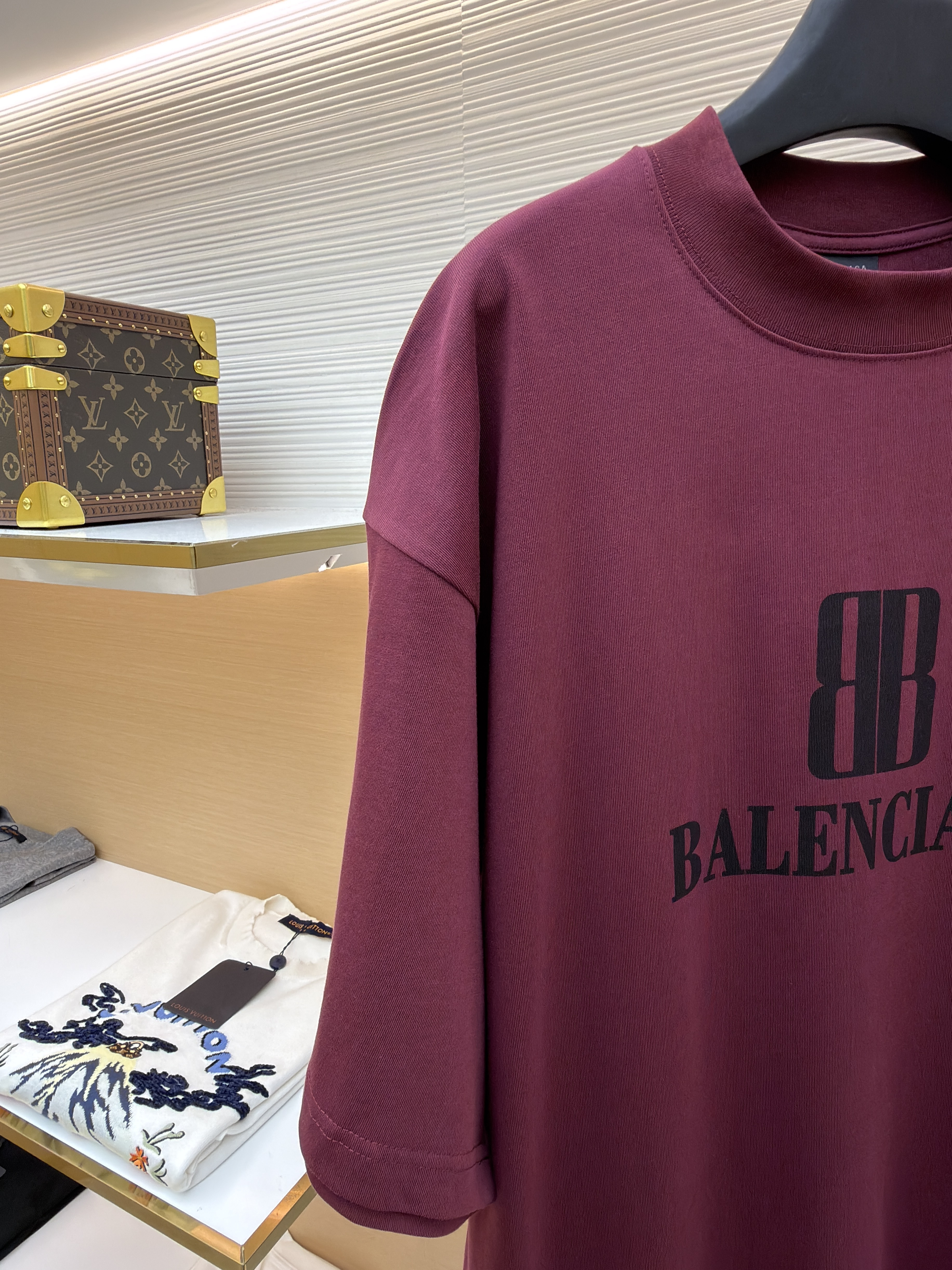 Balenciaga 巴黎世家 BB印花圆领短袖 T恤 圆领 夏季 白色 黑色 酒红色 A0 