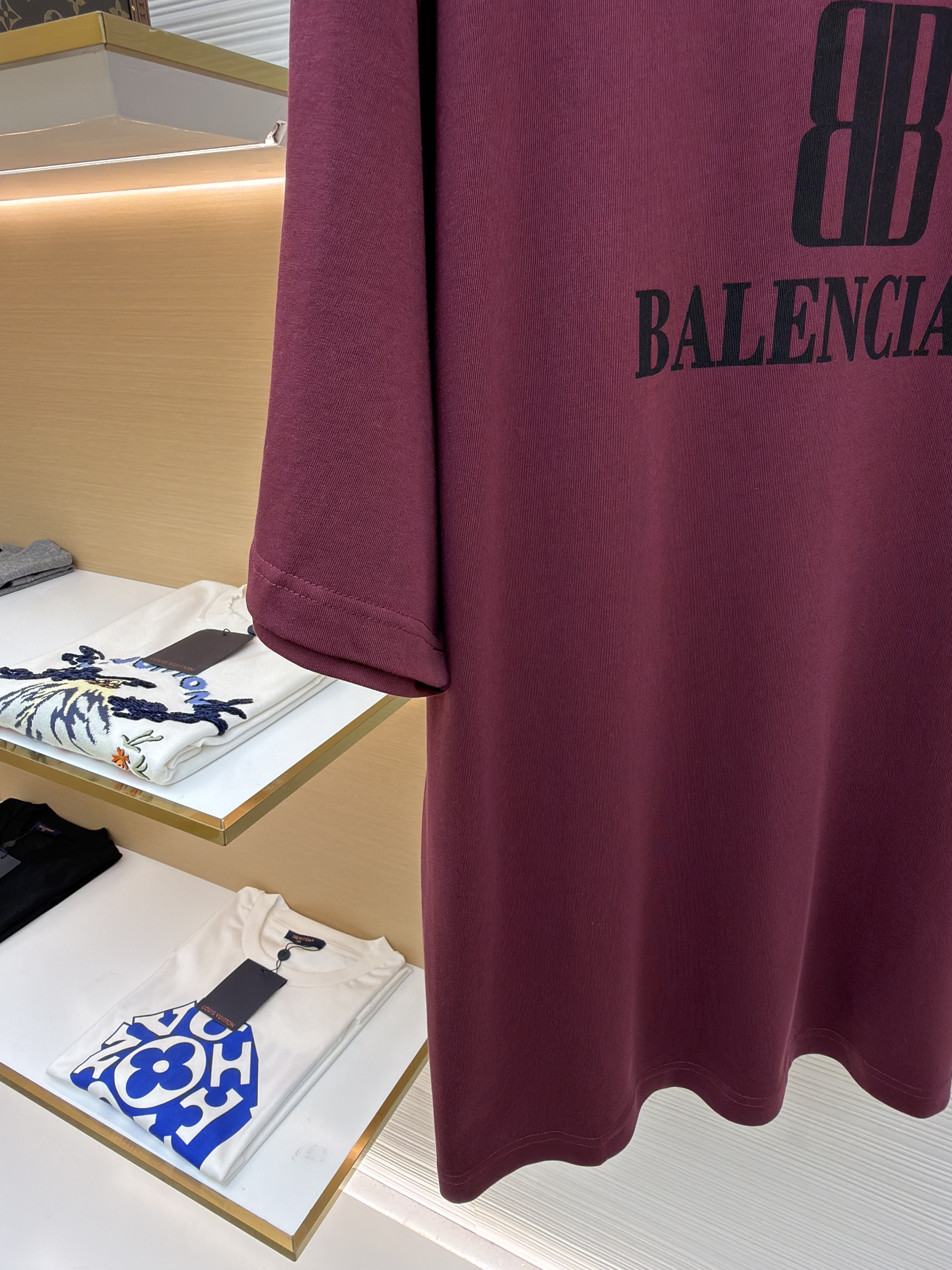 Balenciaga 巴黎世家 BB印花圆领短袖 T恤 圆领 夏季 白色 黑色 酒红色 A0 